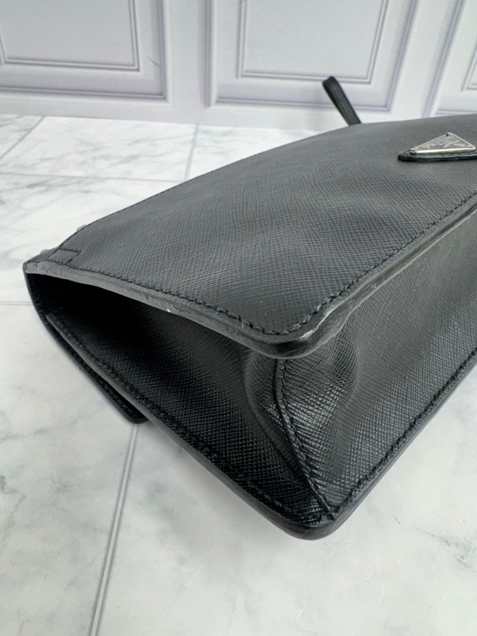 Prada Black Studded Saffiano Leather Clutch Bag
