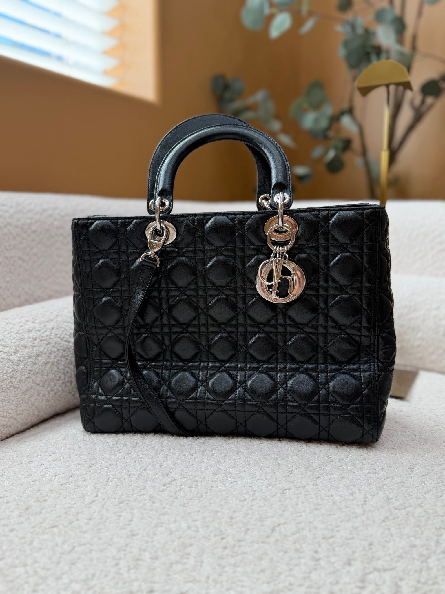 Christian Dior Black Cannage Lambskin Large Lady Dior