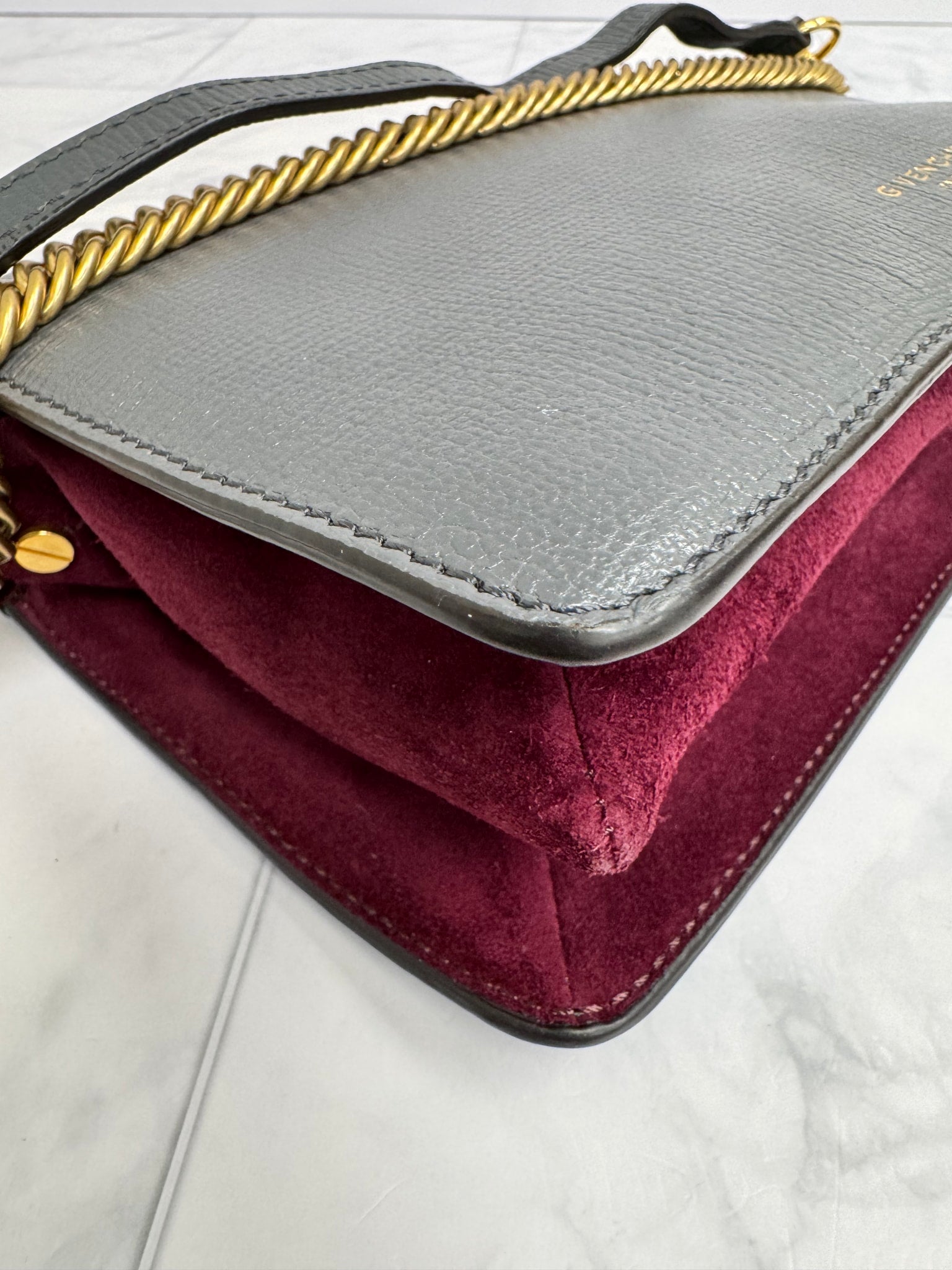 Givenchy Gray Leather And Purple Plum Suede Crossbody Bag