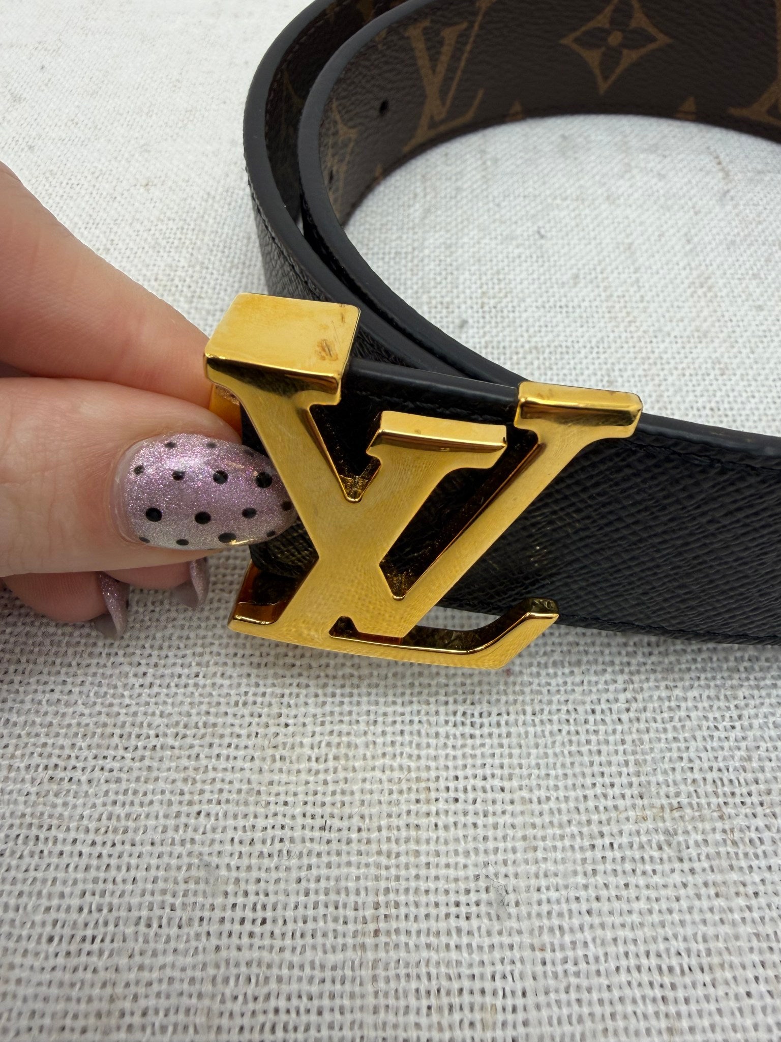 Louis Vuitton Monogram & Black Leather LV Initiales Reversible Belt Size 80/32