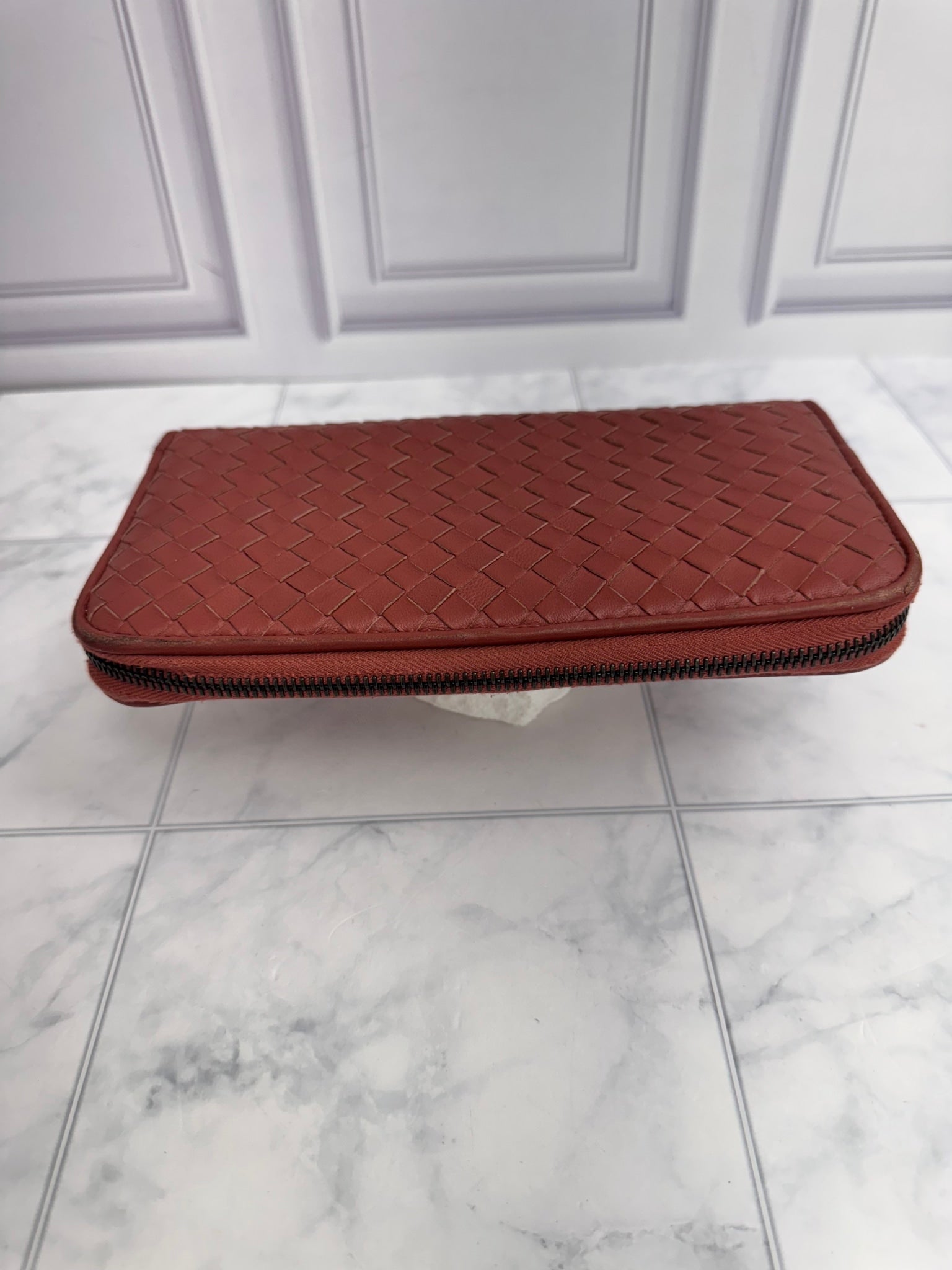 Bottega Veneta Brick Red Intrecciato Leather Zippy Wallet