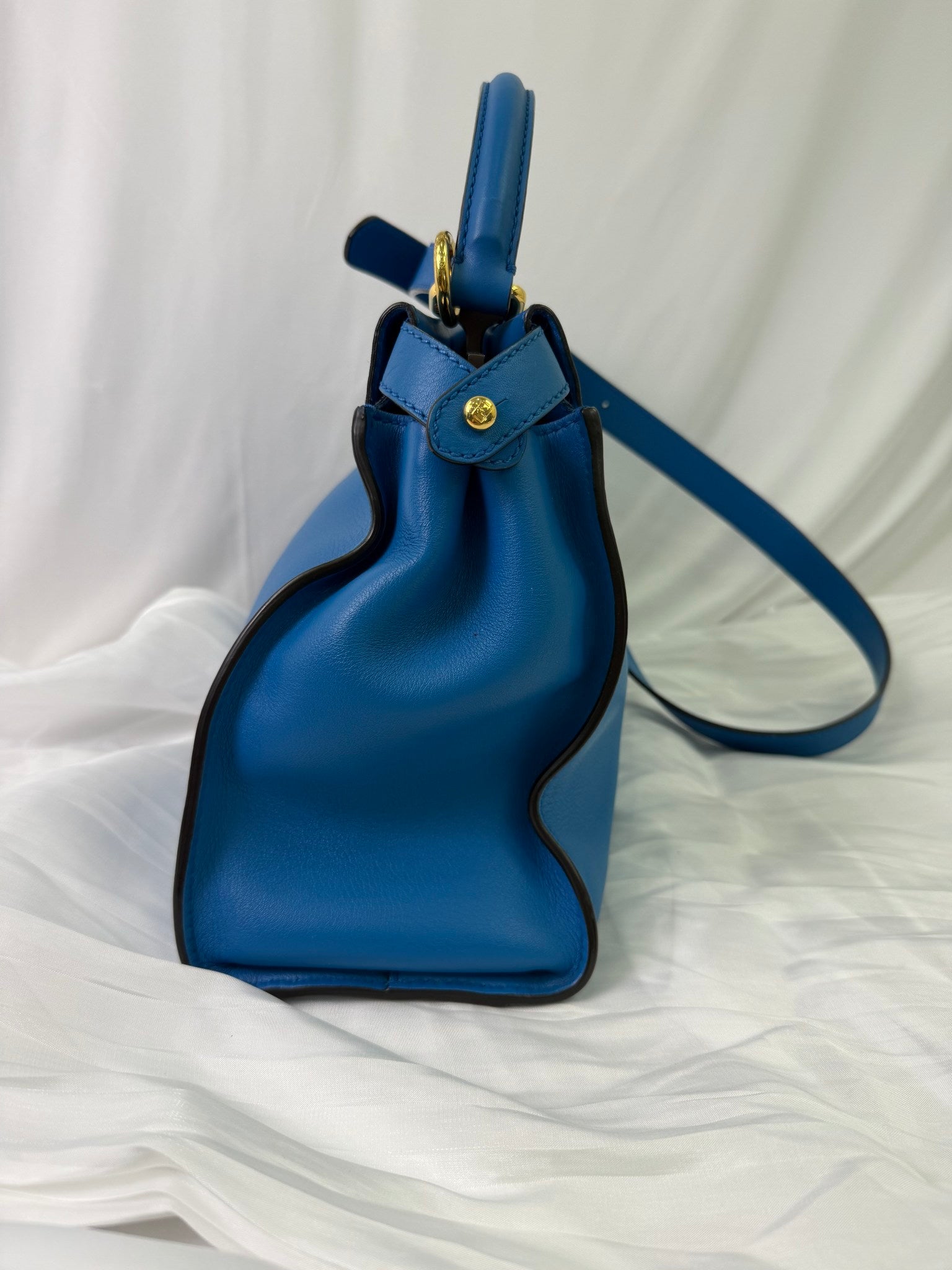 Fendi Blue Leather Peekaboo Two Way Bag