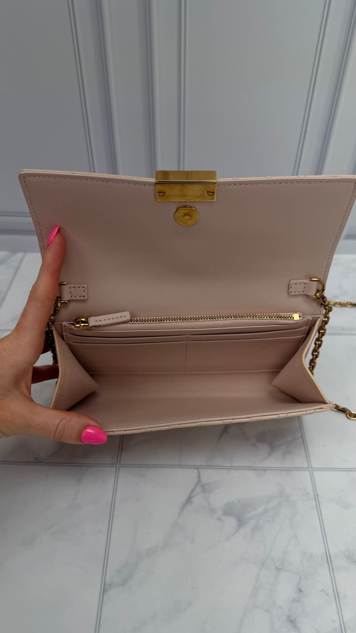 Versace Beige Quilted Leather Wallet on a Chain 