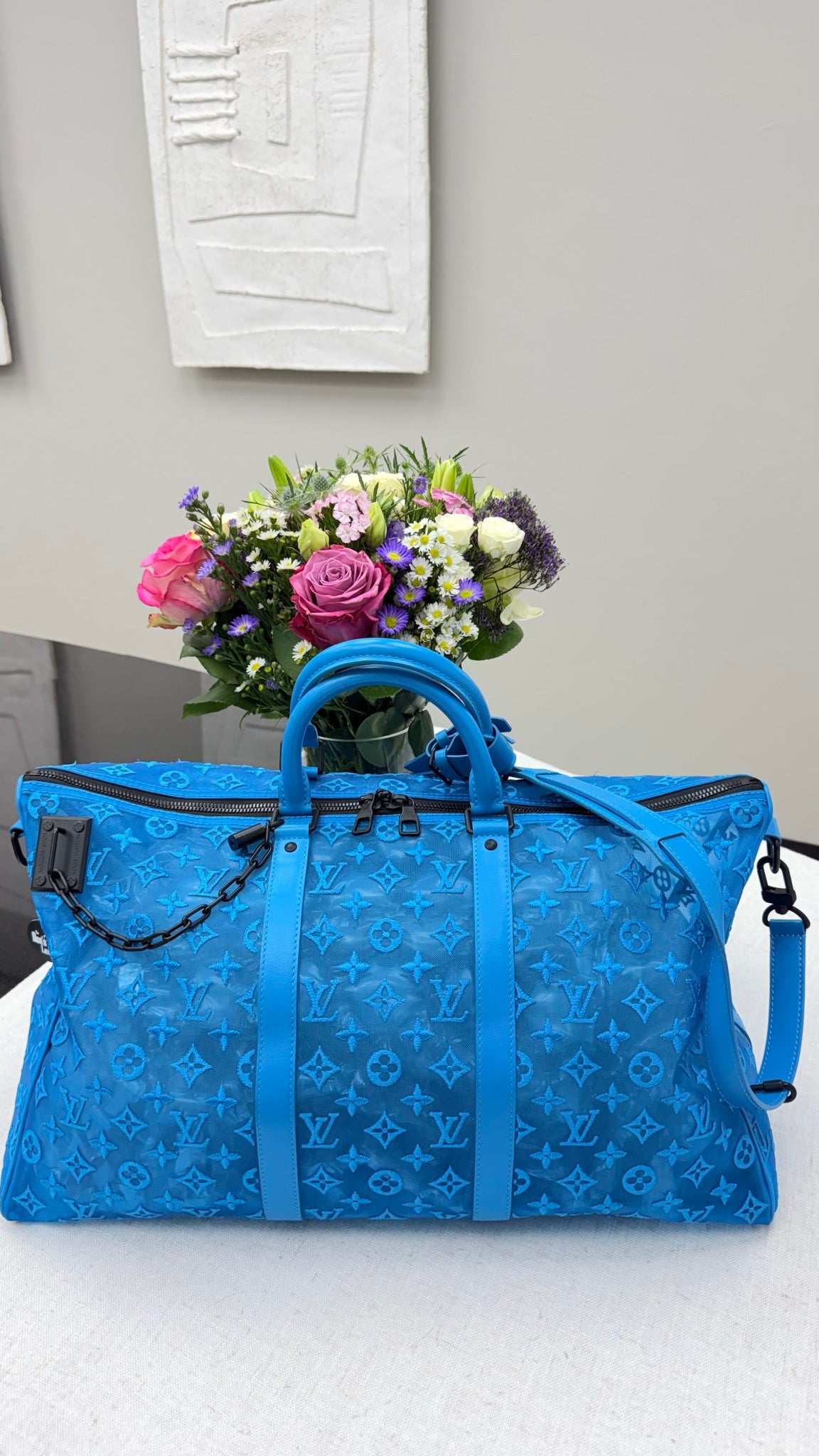 Louis Vuitton Monogram Blue Mesh Keepall Triangle 50 Bandouliere 