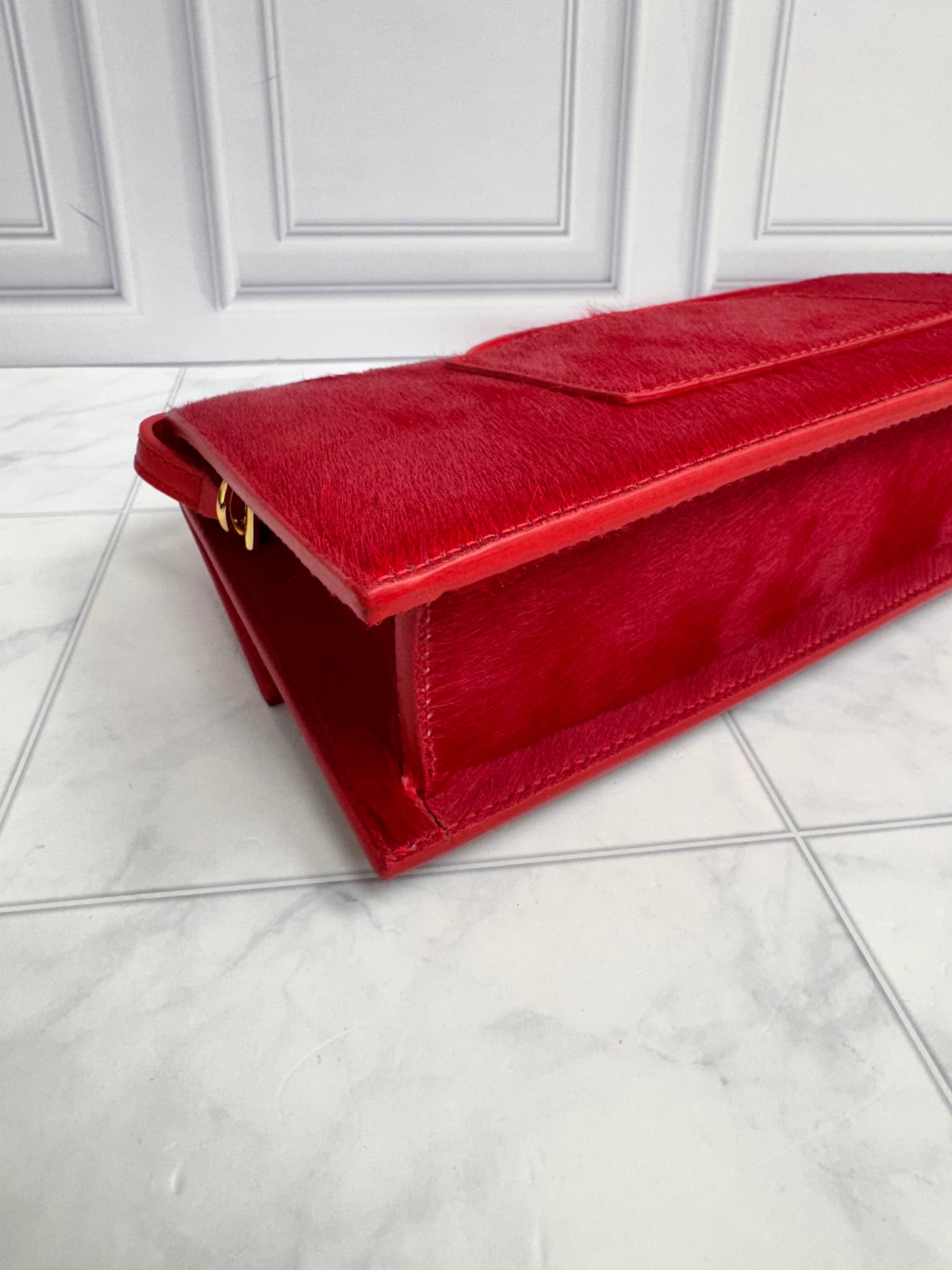 BRAND NEW - Jacquemus Red Pony Hair Le Bambino Long Shoulder Bag