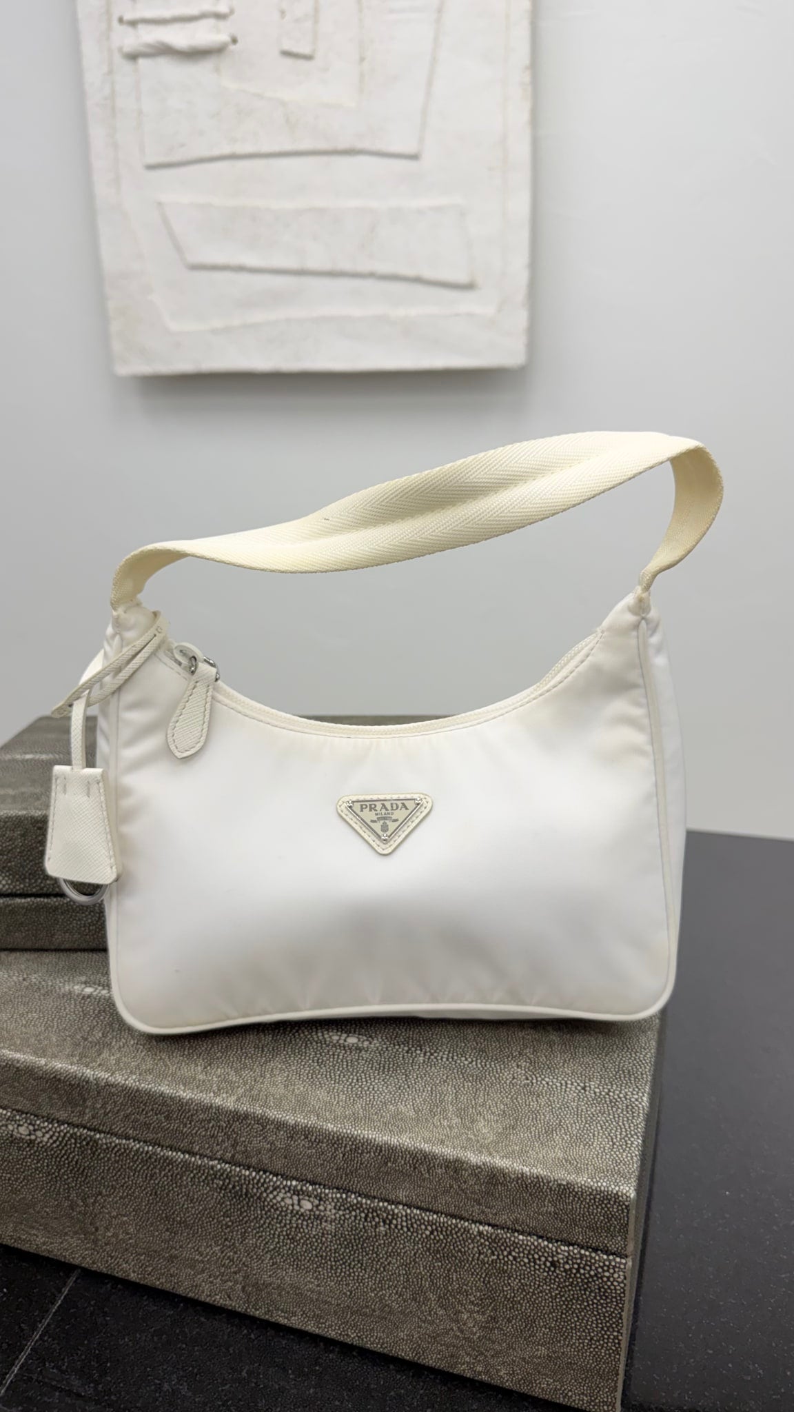 Prada White Nylon Re Edition 2000 Shoulder Bag 