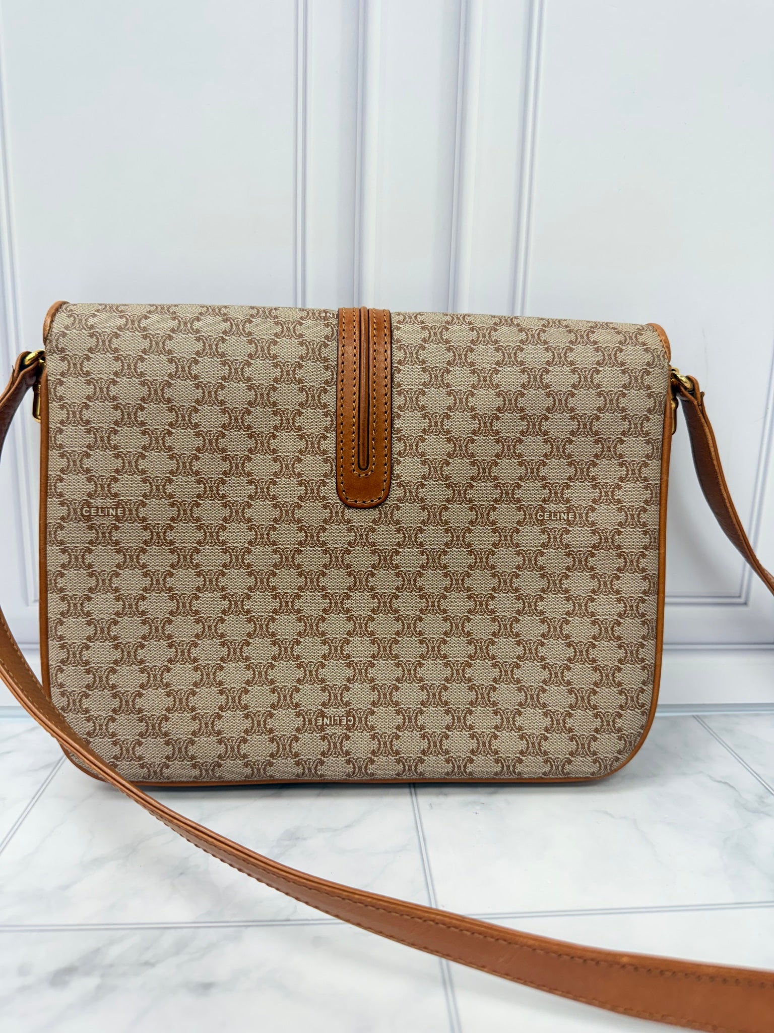 Celine Beige Macadam Canvas Shoulder Bag 