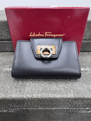 Salvatore Ferragamo Black Leather 6 Ring Key Holder
