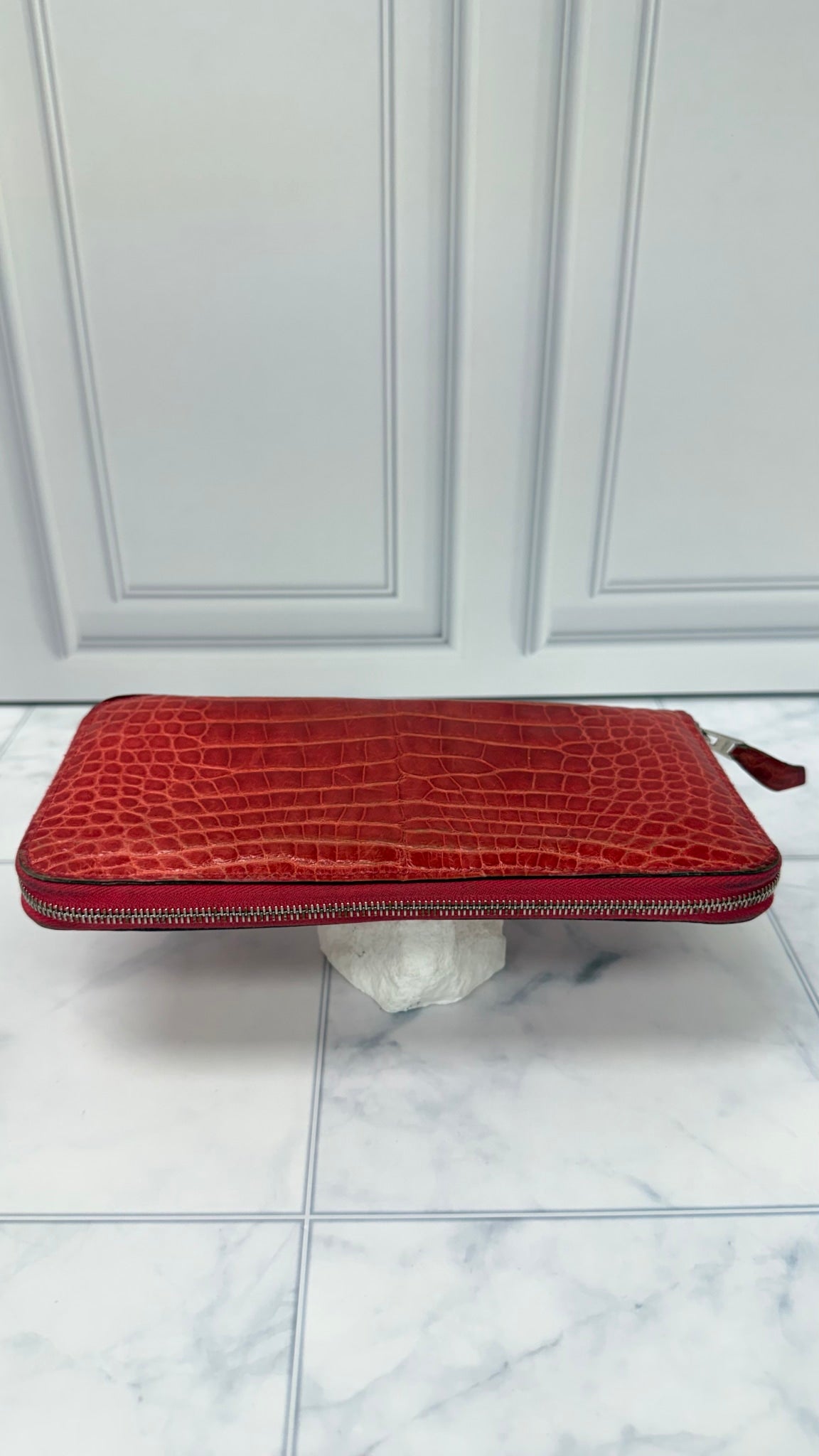 Hermes Red Crocodile Leather Azap Zippy Wallet 