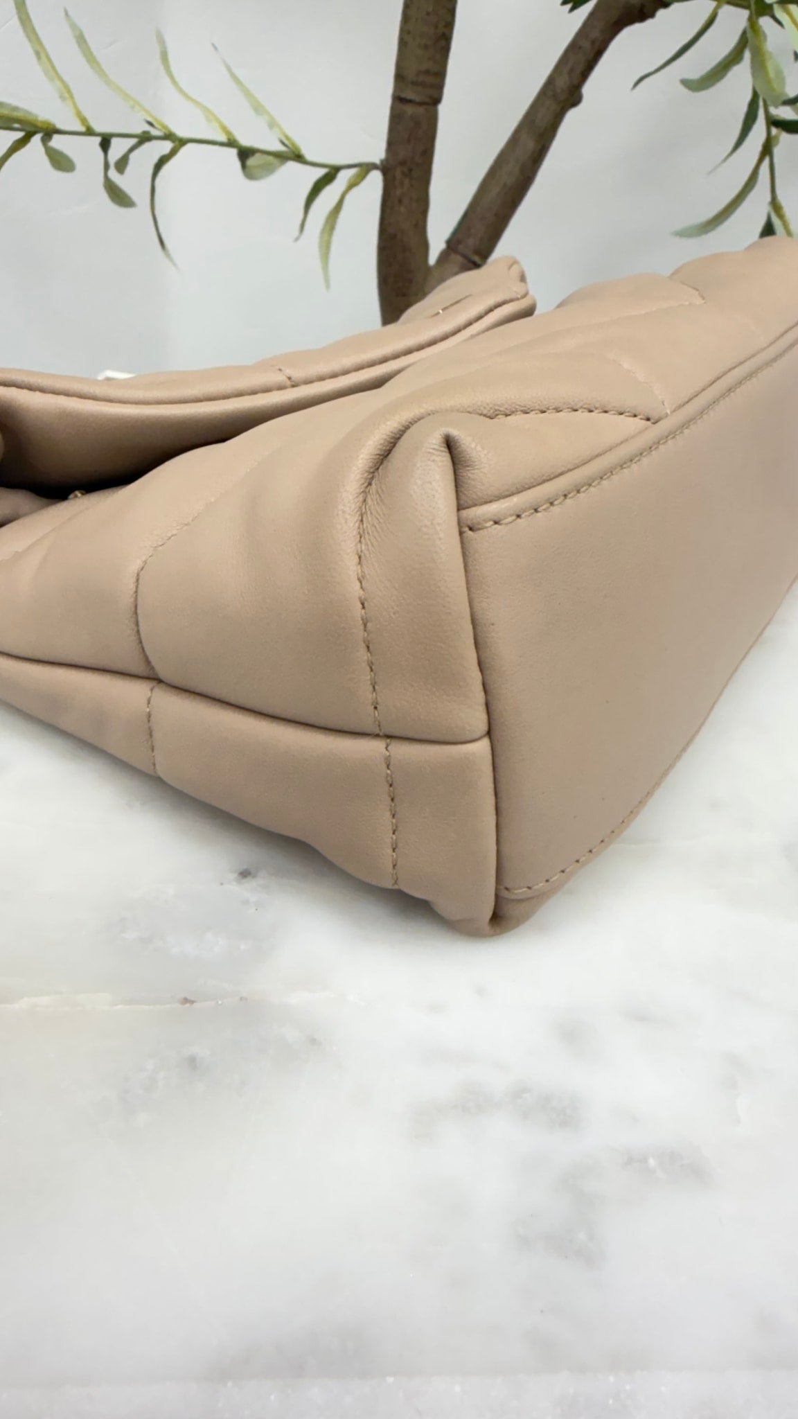 Saint Laurent YSL Beige Leather Small Lou Lou Puffer Chain Bag