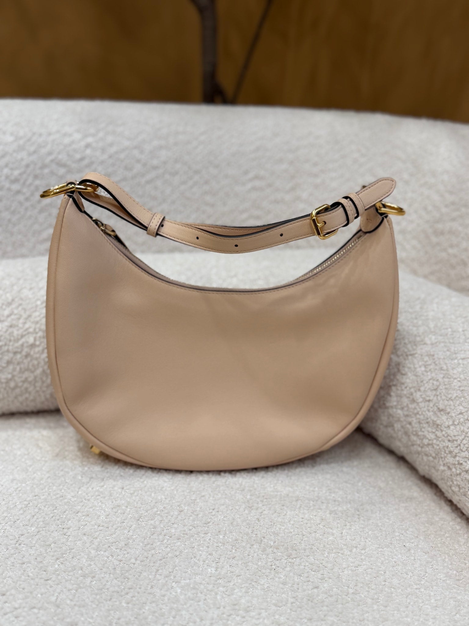 Fendi Nude Leather Fendigraphy Shoulder Bag