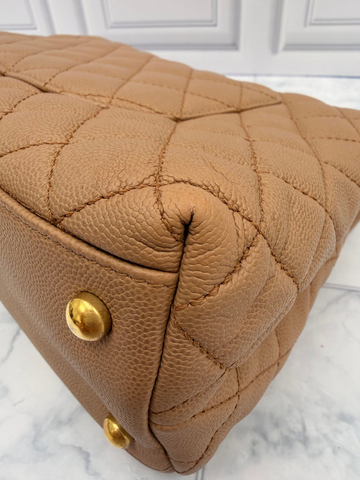 Chanel Tan Caviar Quilted Medium Coco Handle Flap Bag