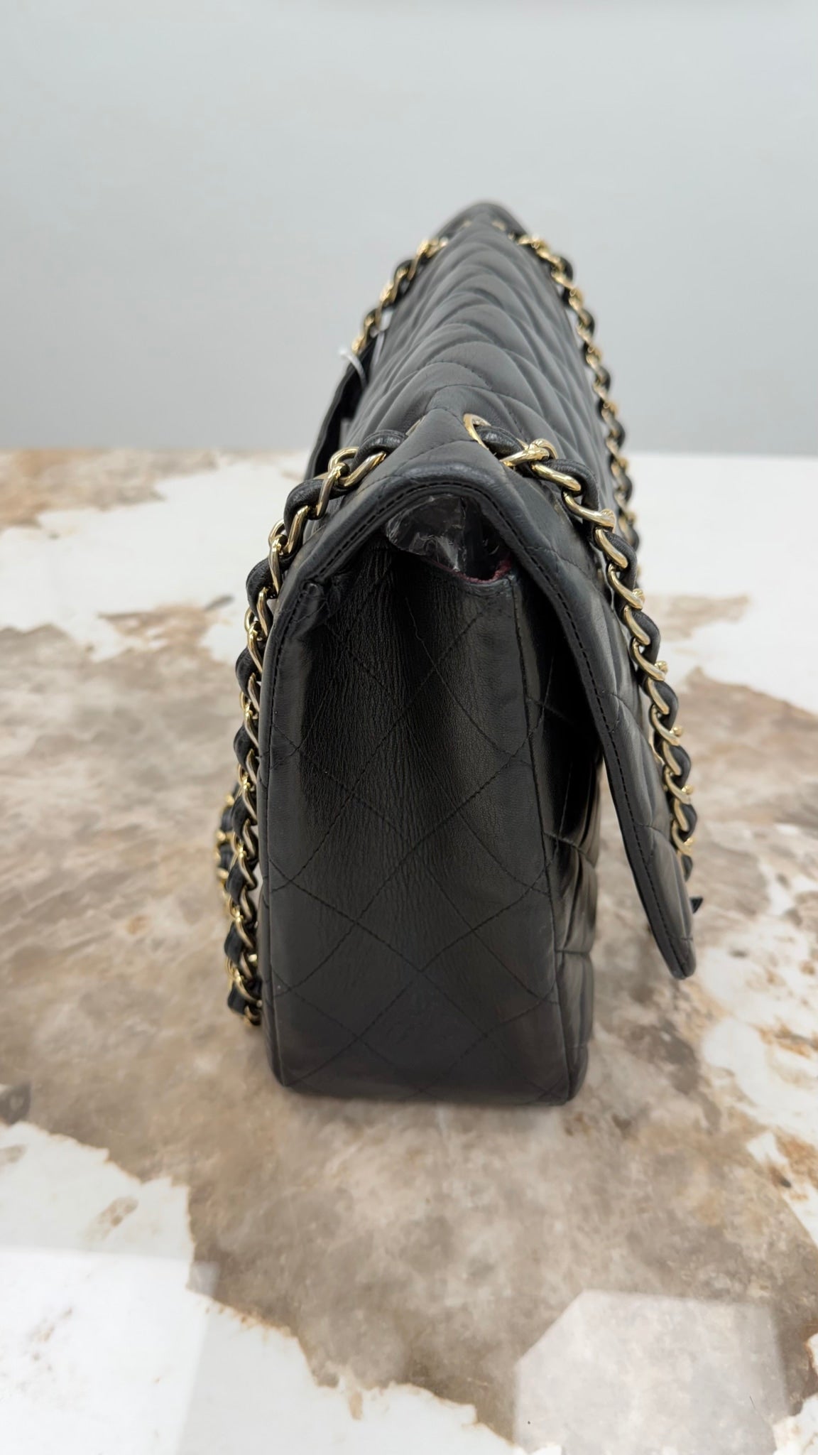 Chanel Black Quilted Lambskin Leather Maxi Flap Bag