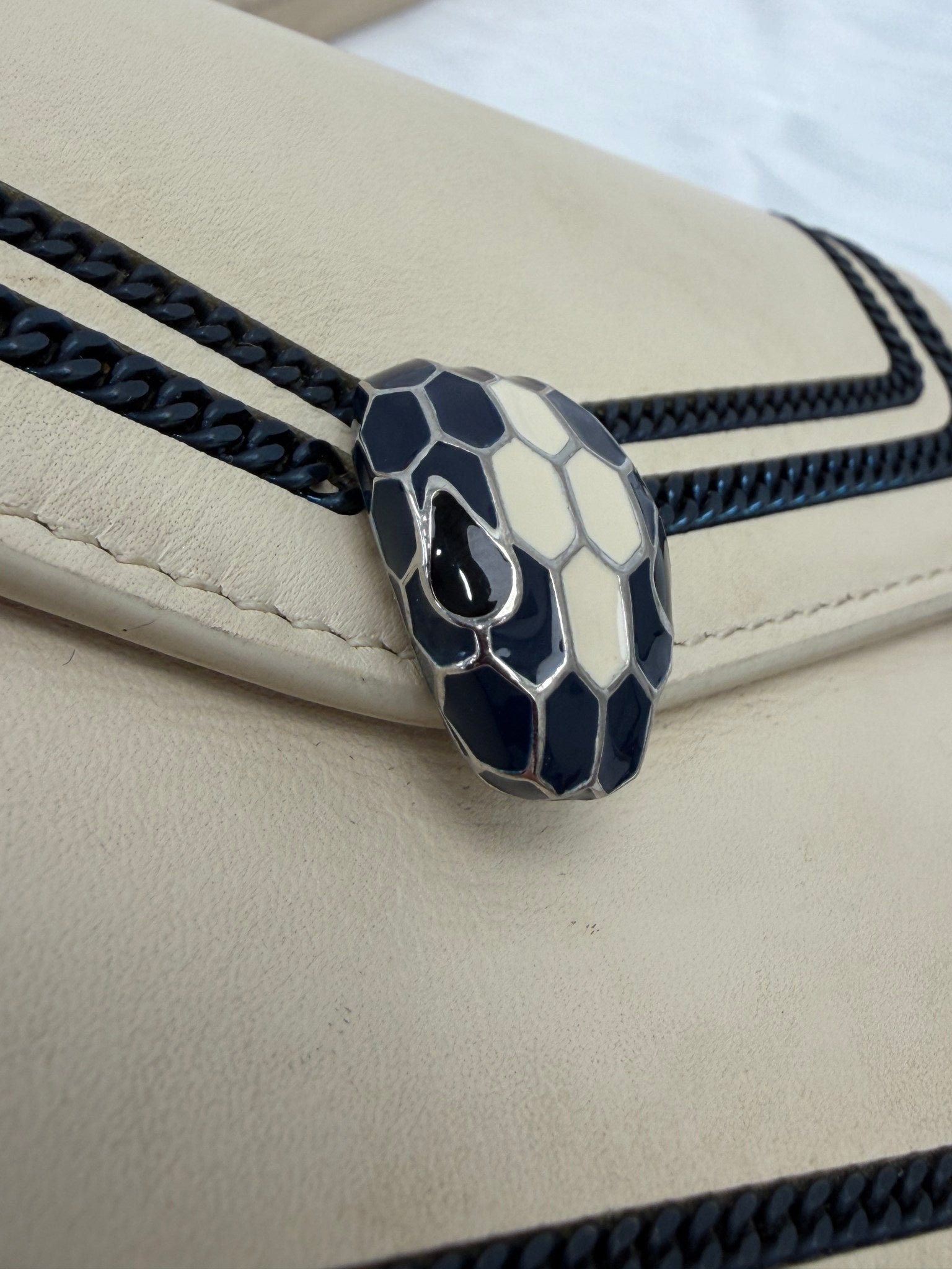 Bvlgari Cream Calfskin Diamond Blast Serpenti Mini Crossbody