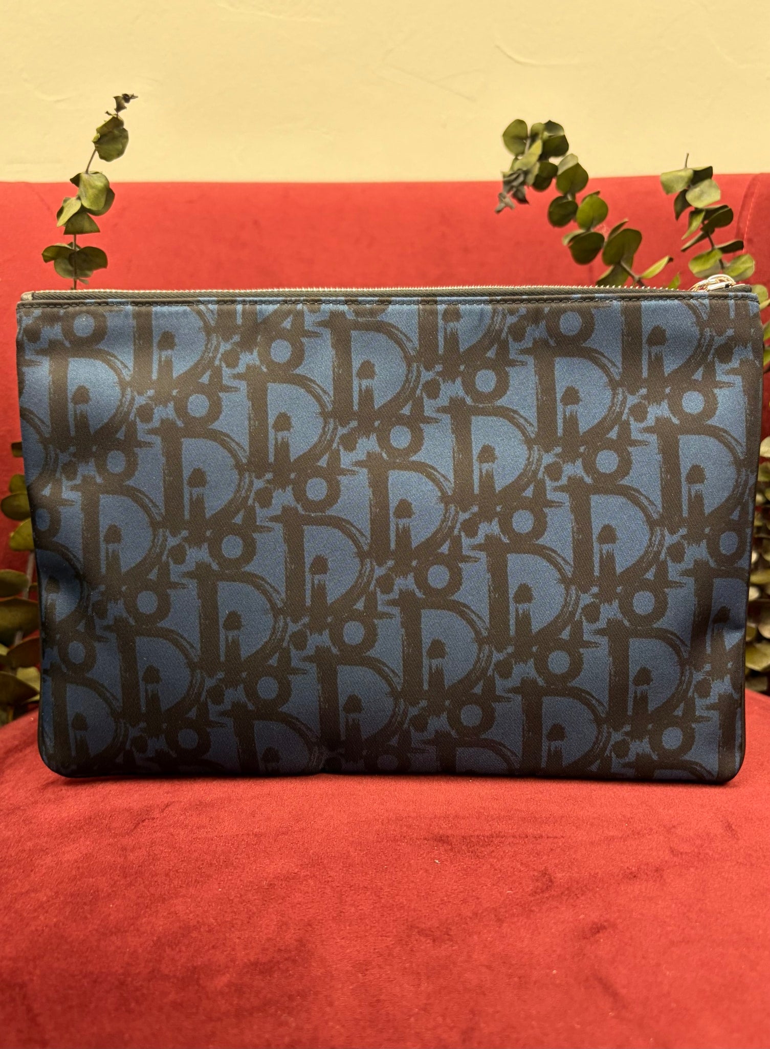 Christian Dior Blue Jacquard Nylon Zipper Pouch