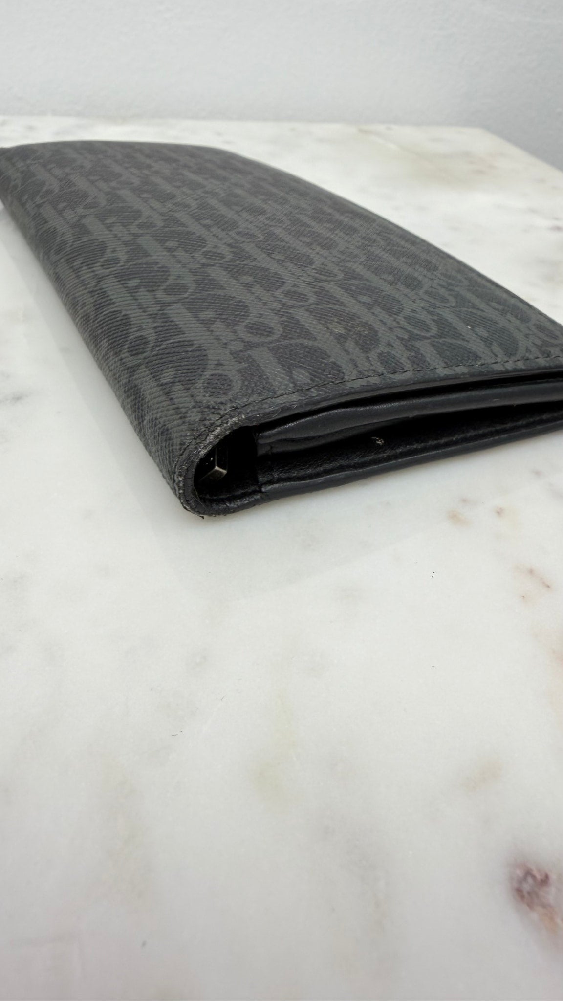 Christian Dior Black & Grey Jacquard Coated Canvas Long Wallet