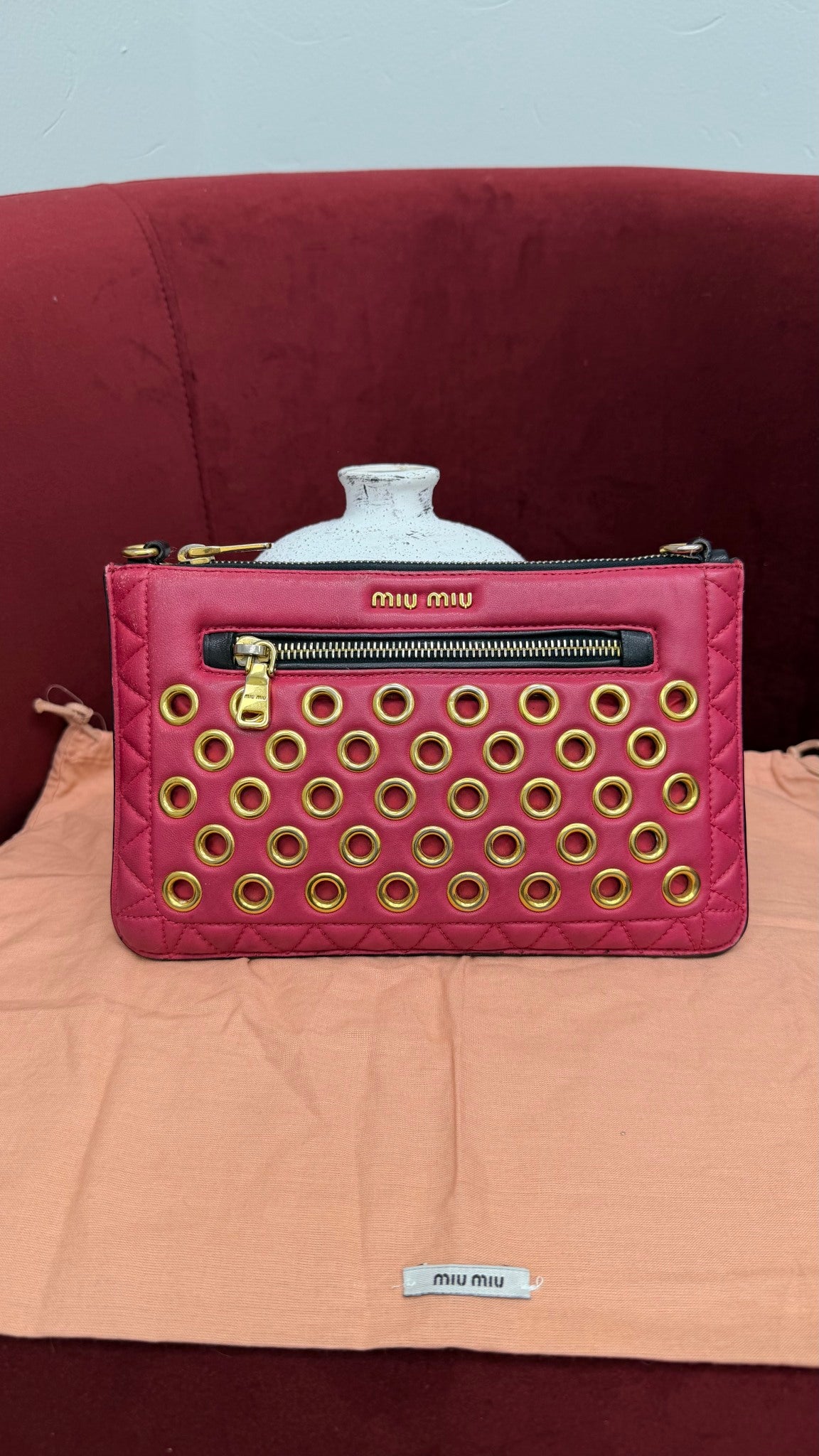Miu Miu Pink Leather Grommet Clutch