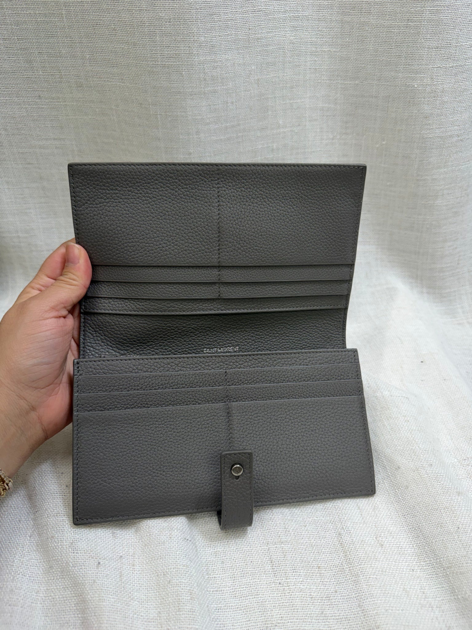 Saint Laurent YSL Grey Pebbled Leather Wallet