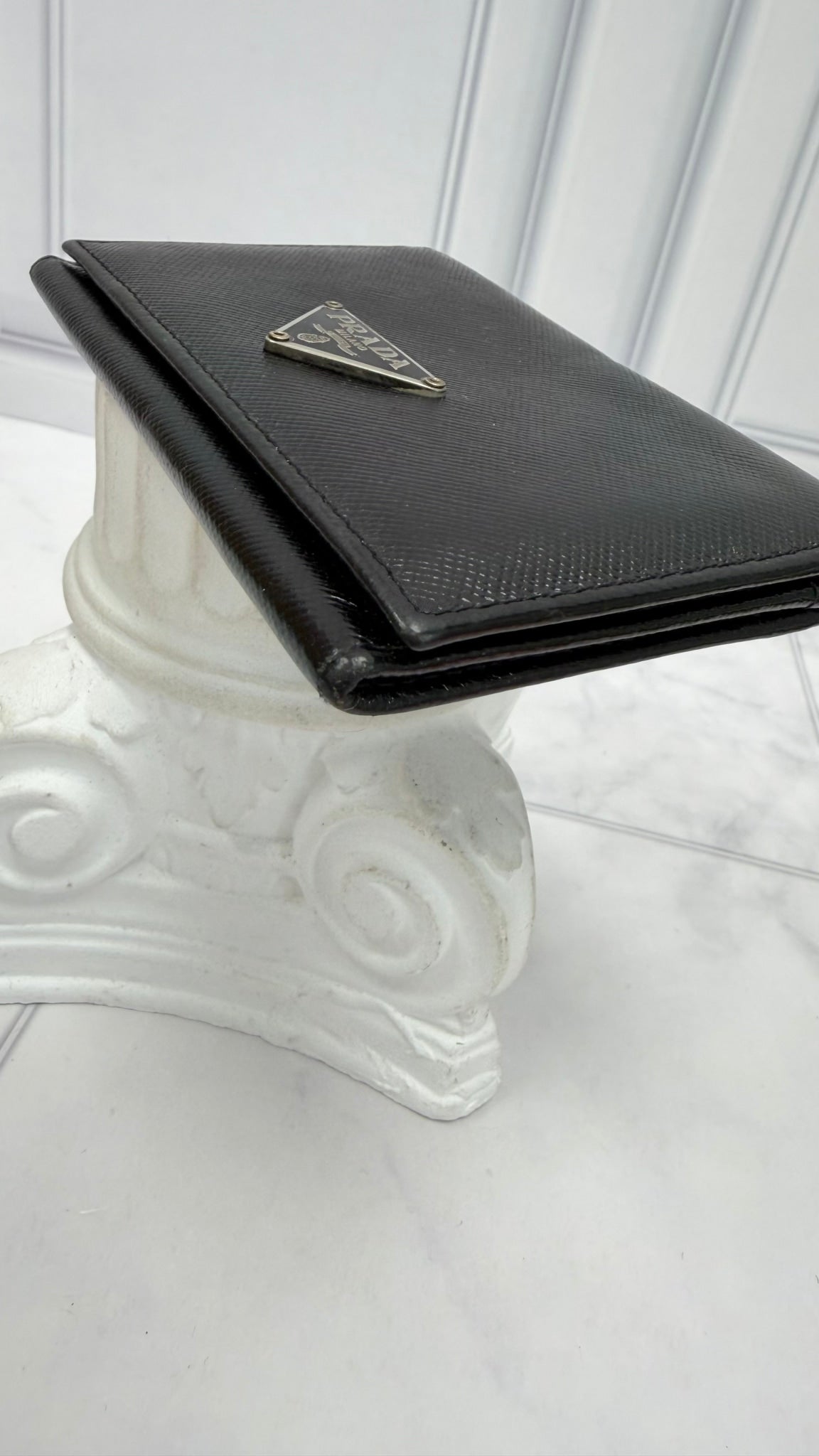 Prada Black Saffiano Logo Plate Card Case