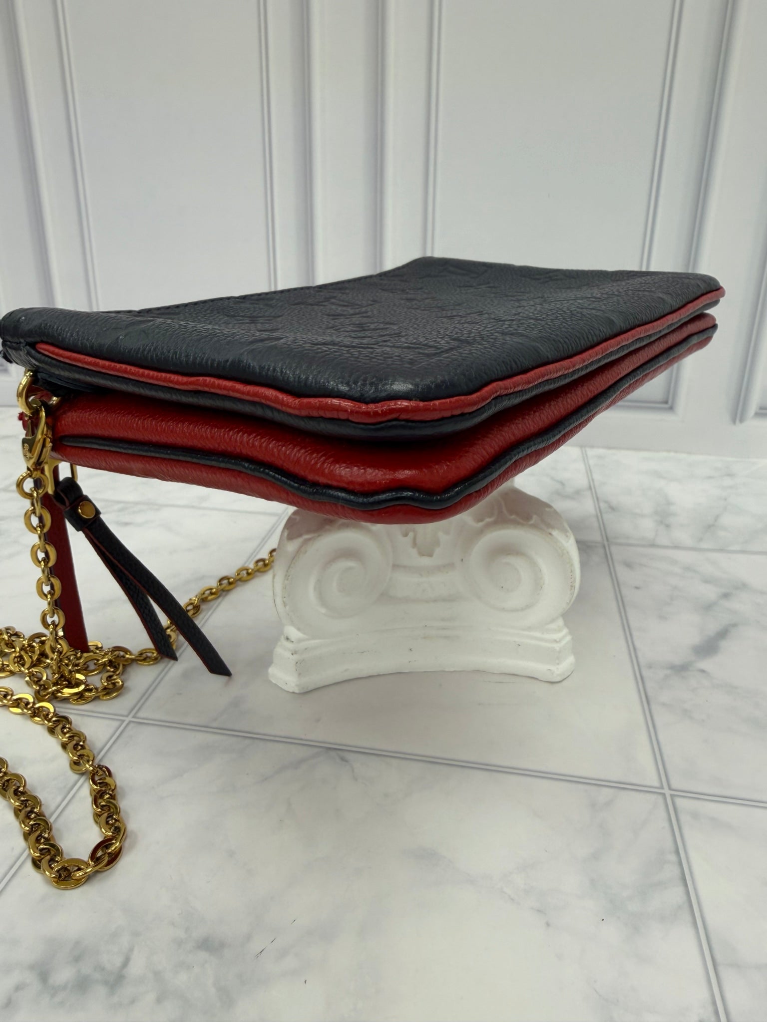 Louis Vuitton Navy & Red Empreinte Leather Double Zip Pochette