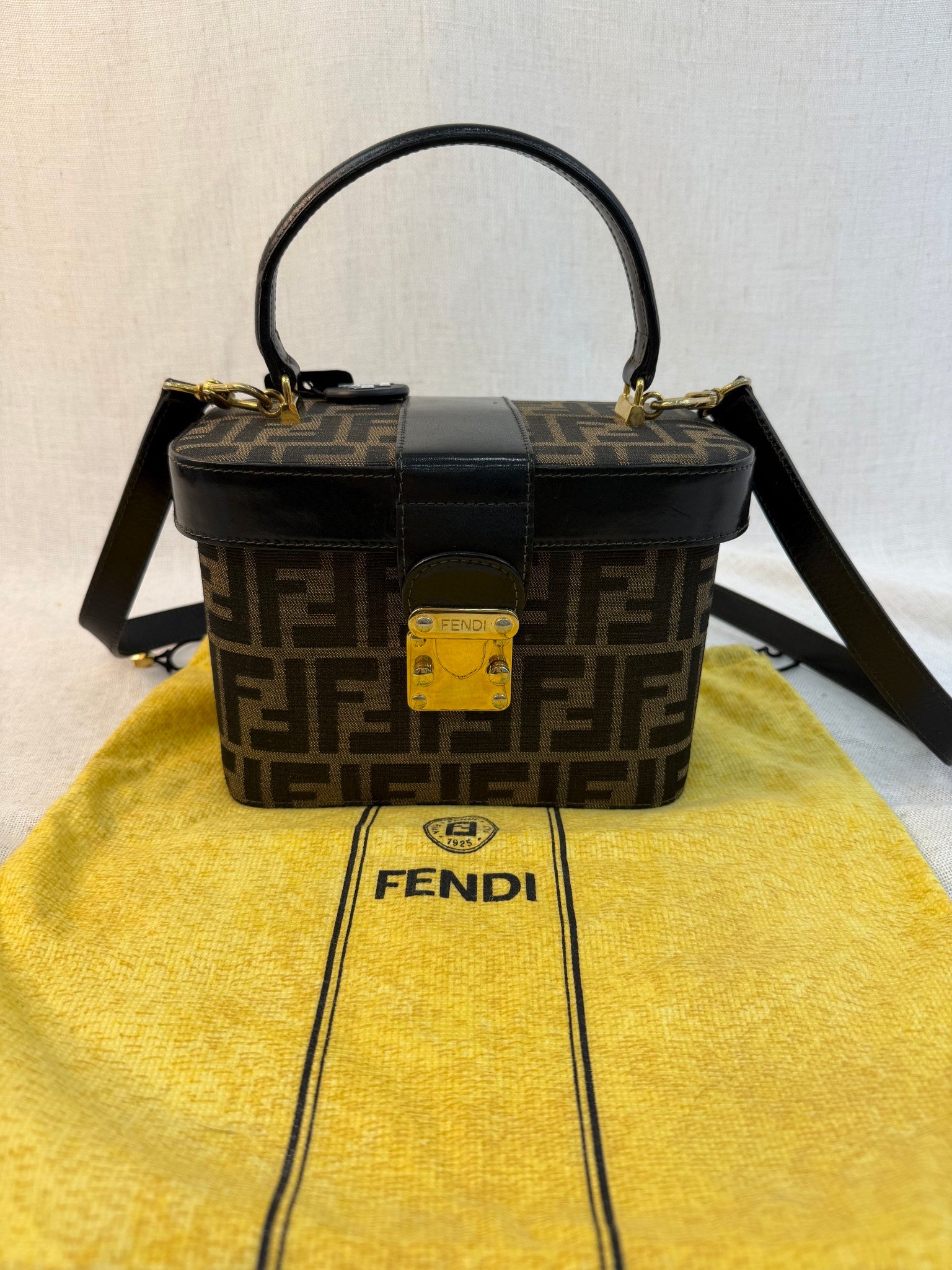 Fendi Brown Canvas Zucca Logo Vintage Two Way Vanity Bag