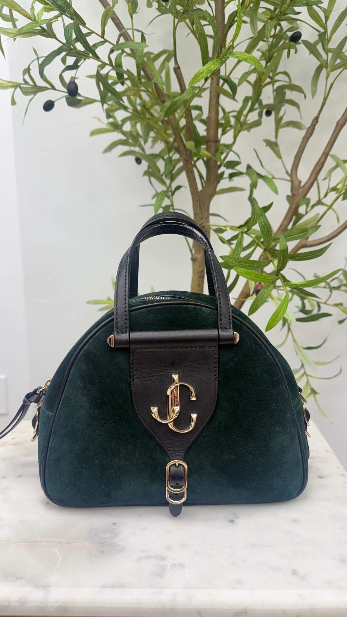 Jimmy Choo Green Suede Leather Varenne Bowling Bag 
