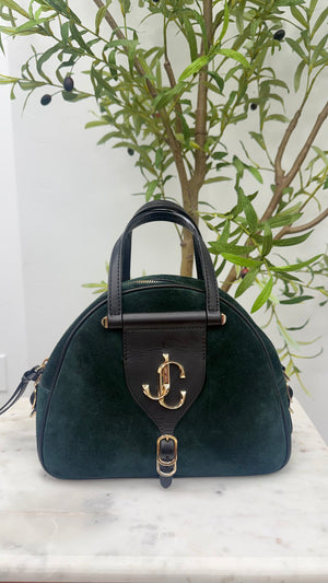 Jimmy Choo Green Suede Leather Varenne Bowling Bag