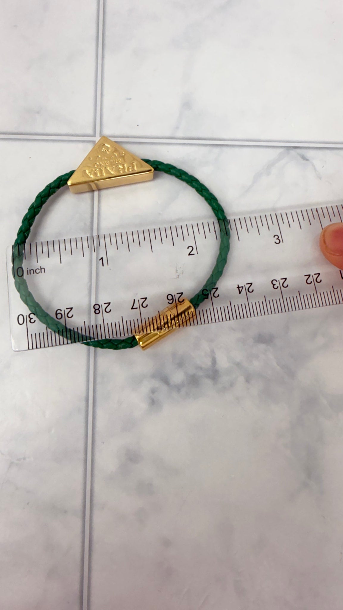 LIKE NEW - Prada Green Braided Nappa Leather Triangolo Bracelet 