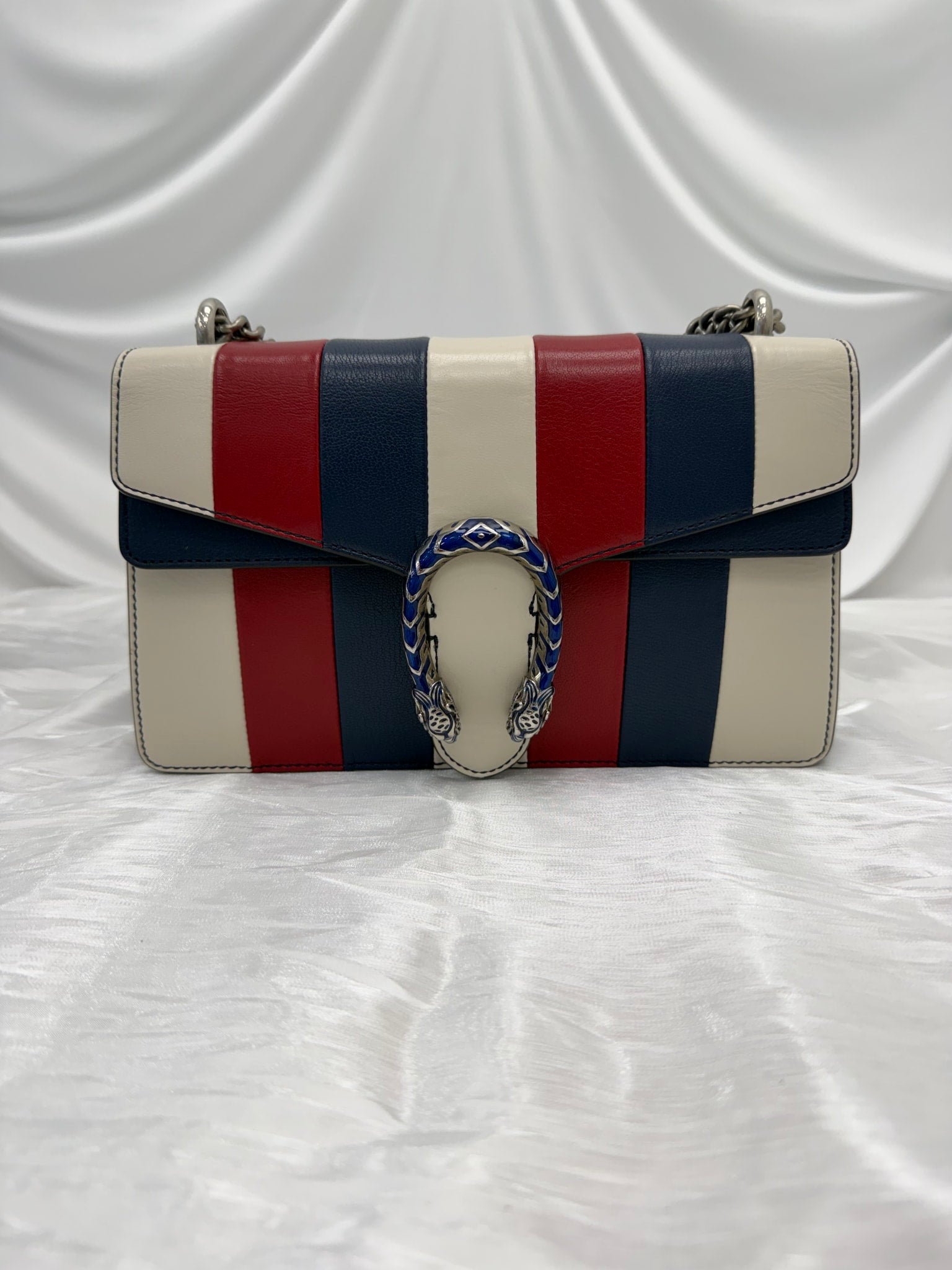 Gucci Red, White Blue Goatskin Limited Edition Small Dionysus Chain Bag