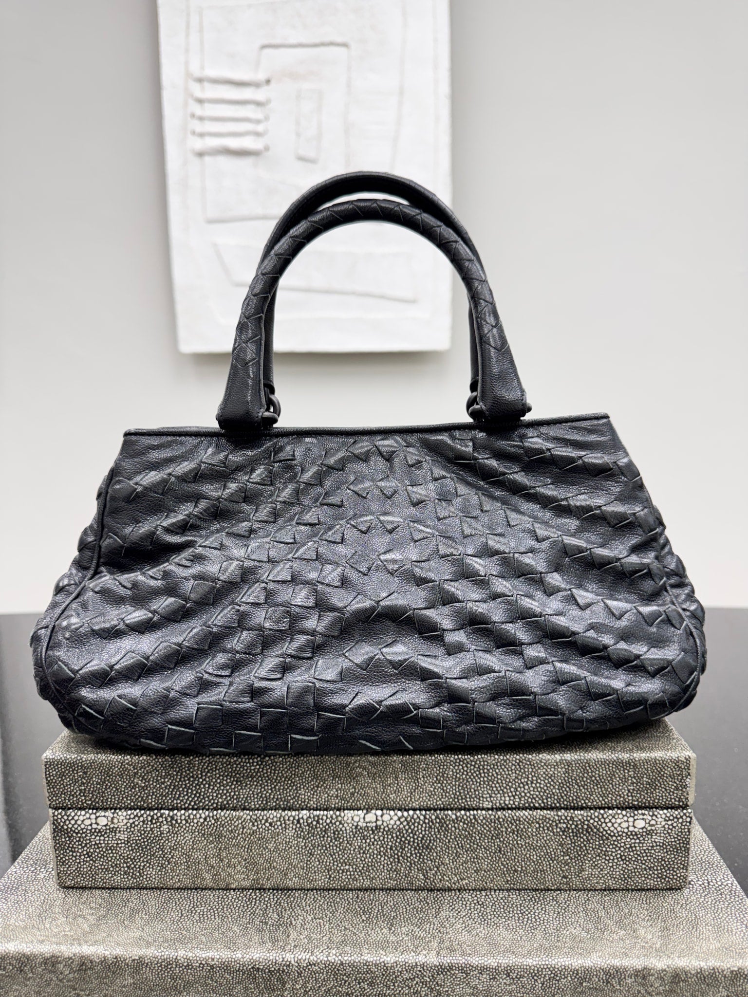 Bottega Veneta Black Intrecciato Leather Handbag