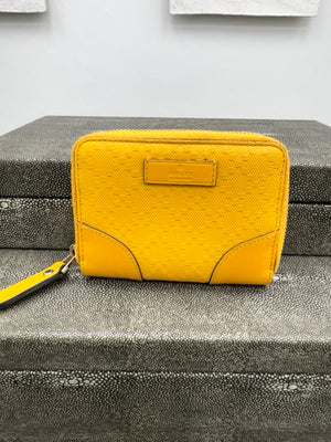 Gucci Yellow Diamante Leather Compact Zippy Wallet