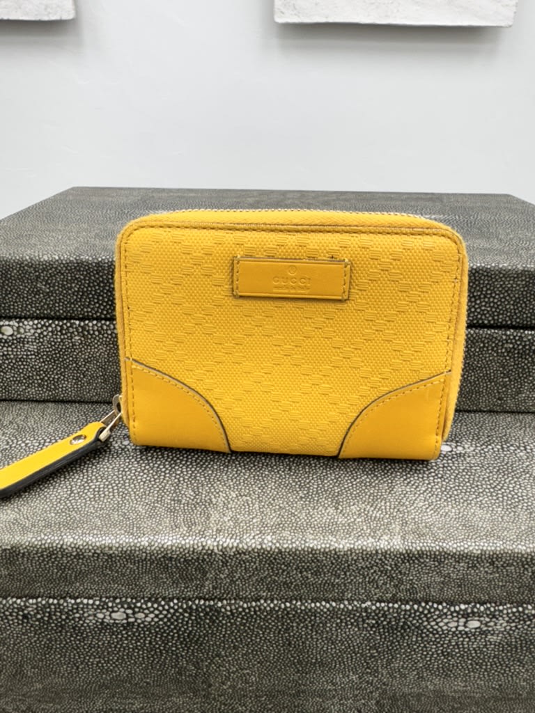 Gucci Yellow Diamante Leather Compact Zippy Wallet
