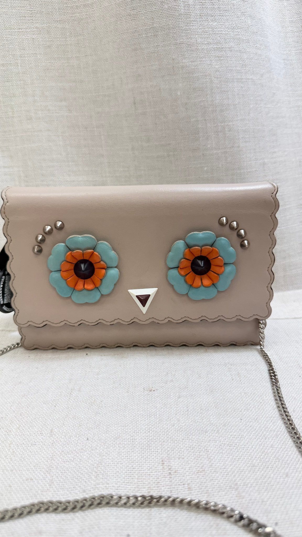 Fendi Grey Leather Hypnoteyes Wallet On Chain
