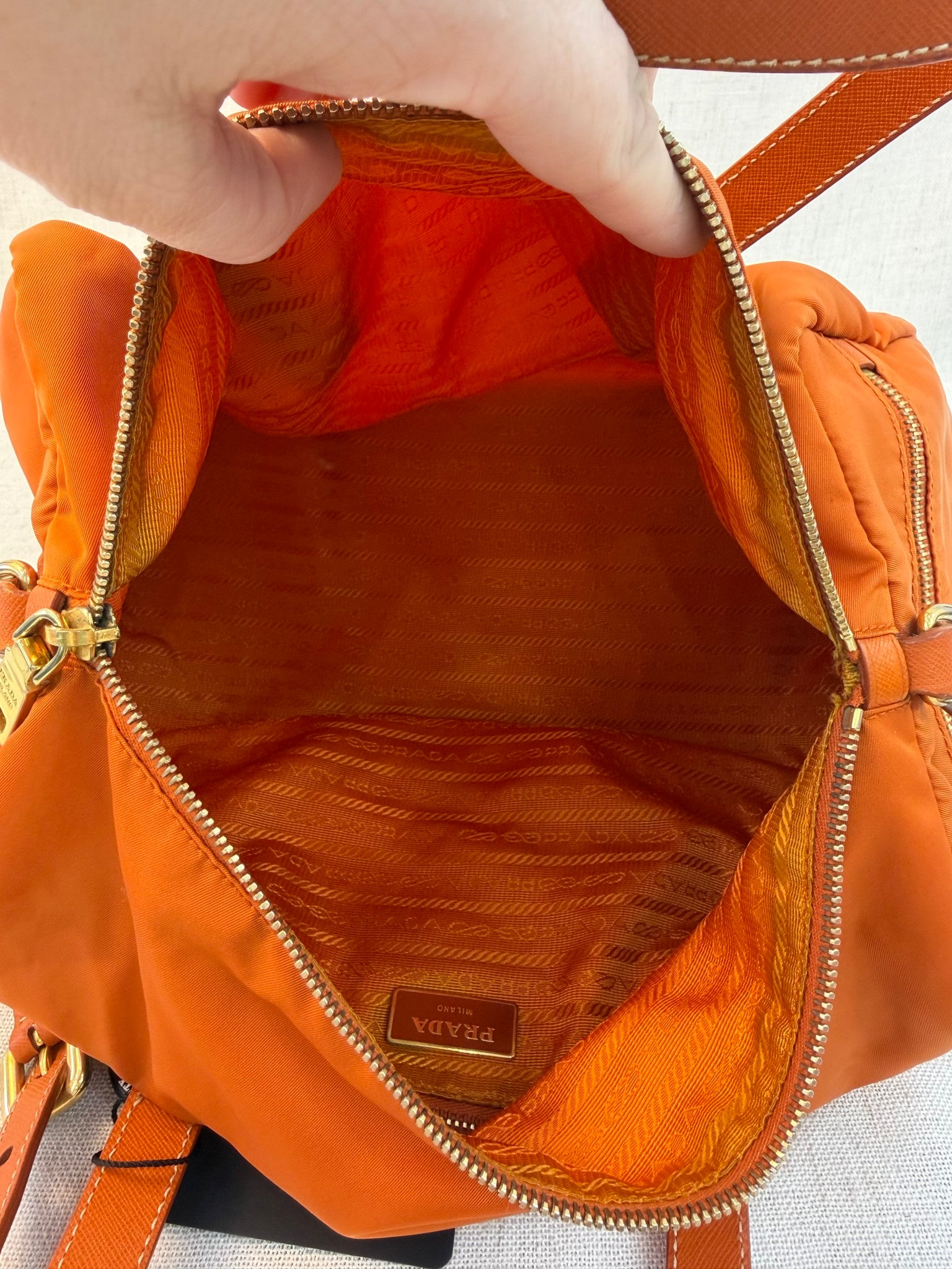 Prada Orange Nylon Boston Two Way Bag