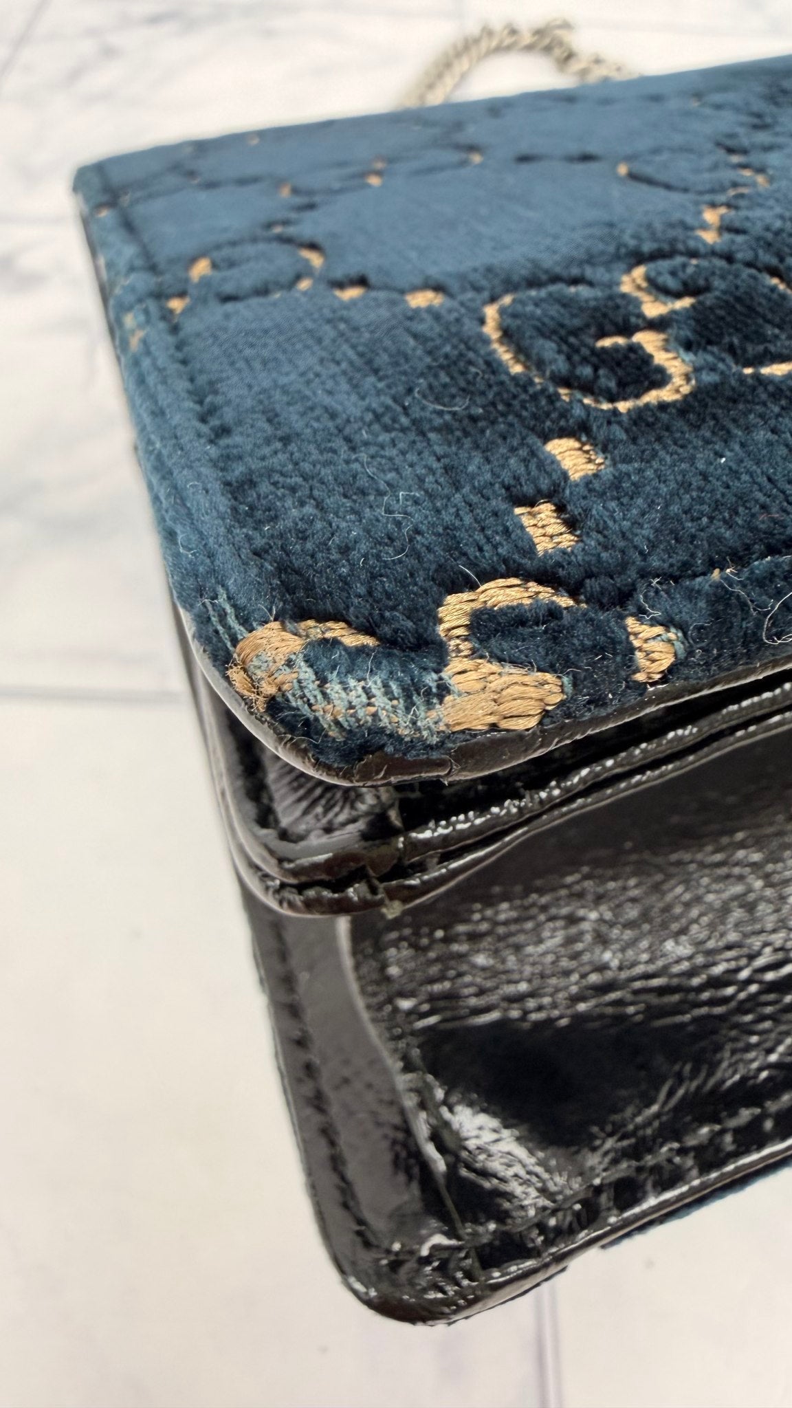 Gucci Navy GG Monogram Velvet Small Dionysus Shoulder Bag