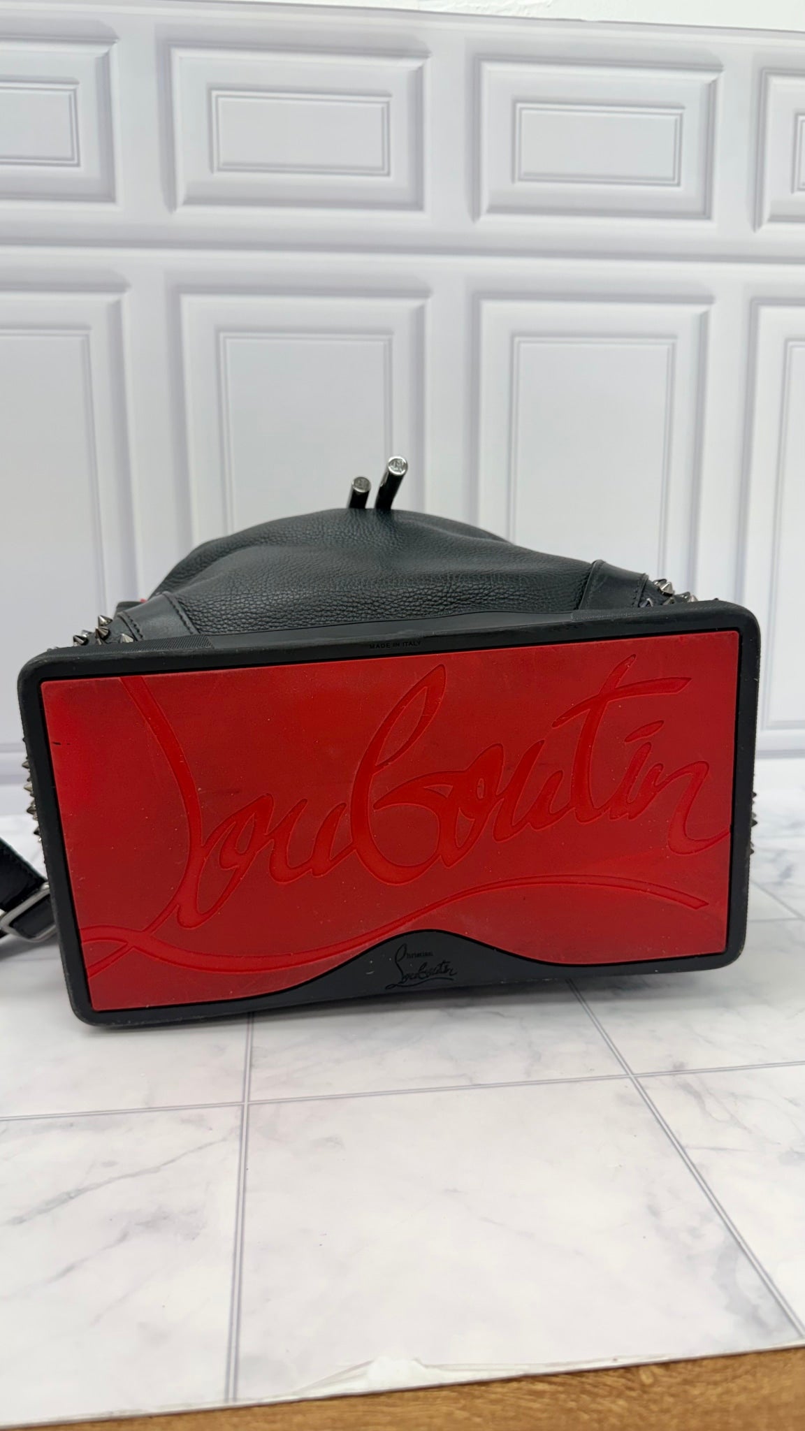 Christian Louboutin Black Leather Explorafunk Spike Backpack 