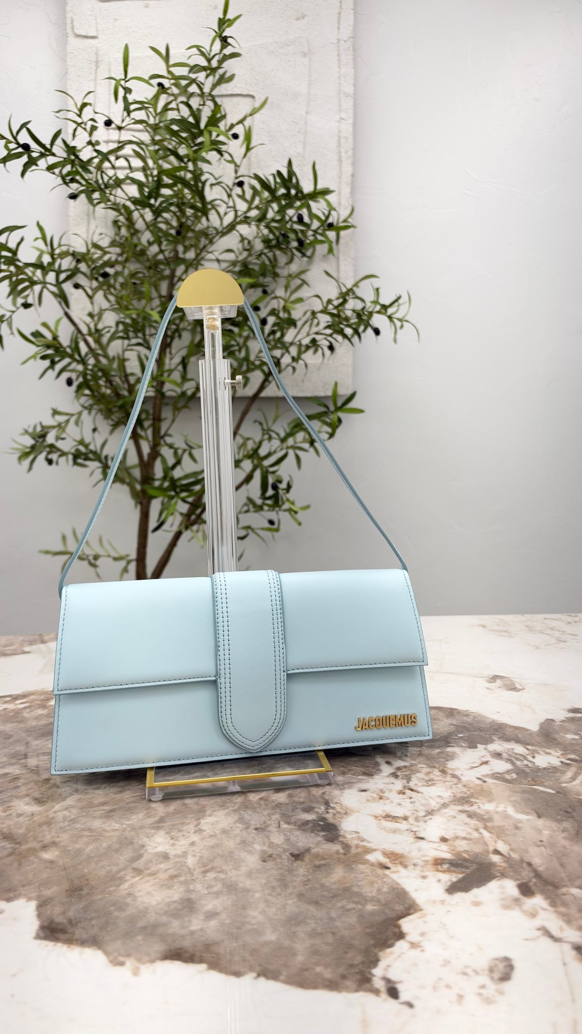 BRAND NEW - Jacquemus Baby Blue Leather Le Bambino Long Shoulder Bag