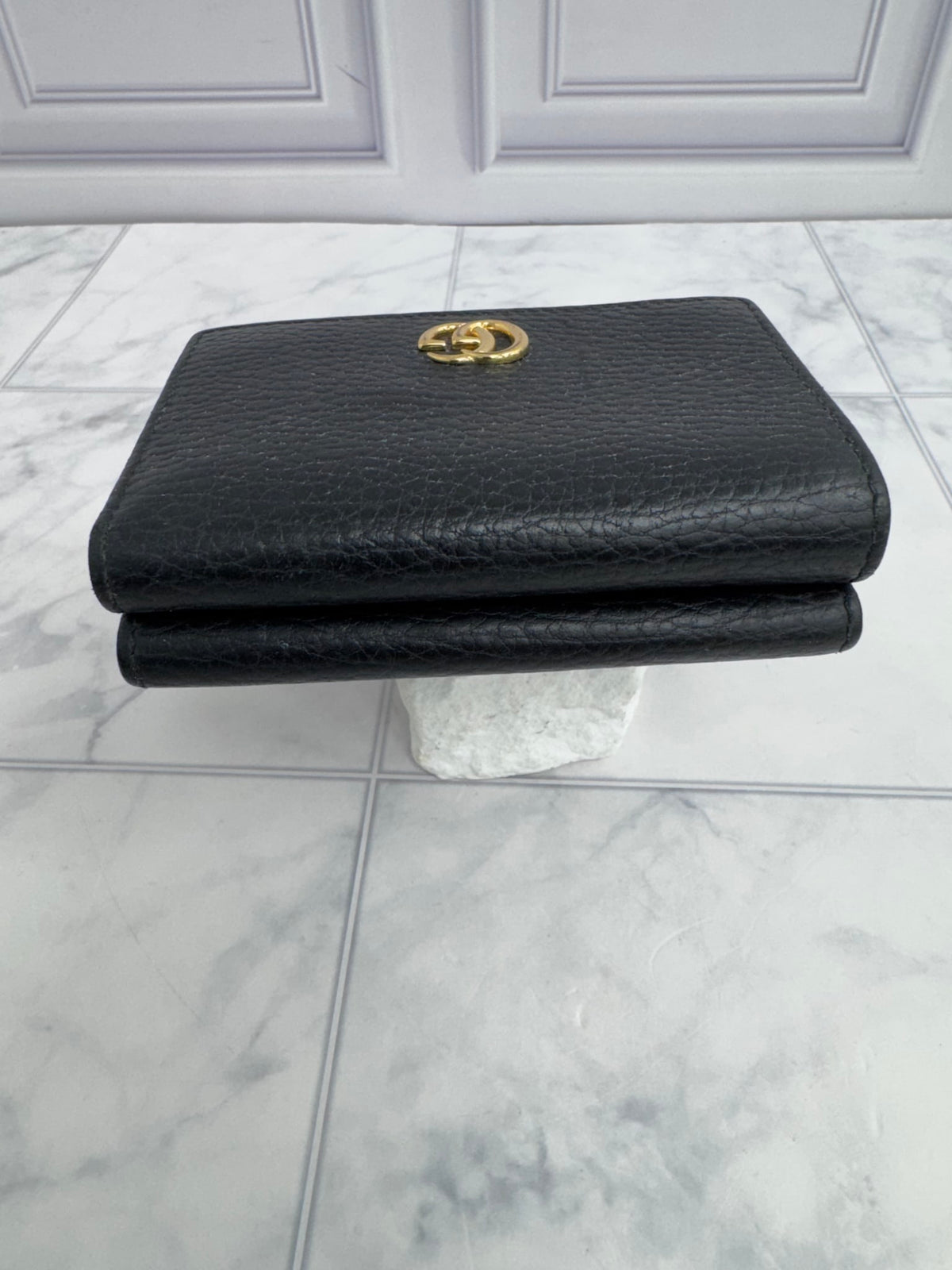 Gucci Black Grained Leather Compact Wallet