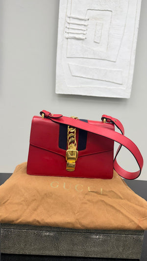 Gucci Red Leather Sylvie Shoulder Bag
