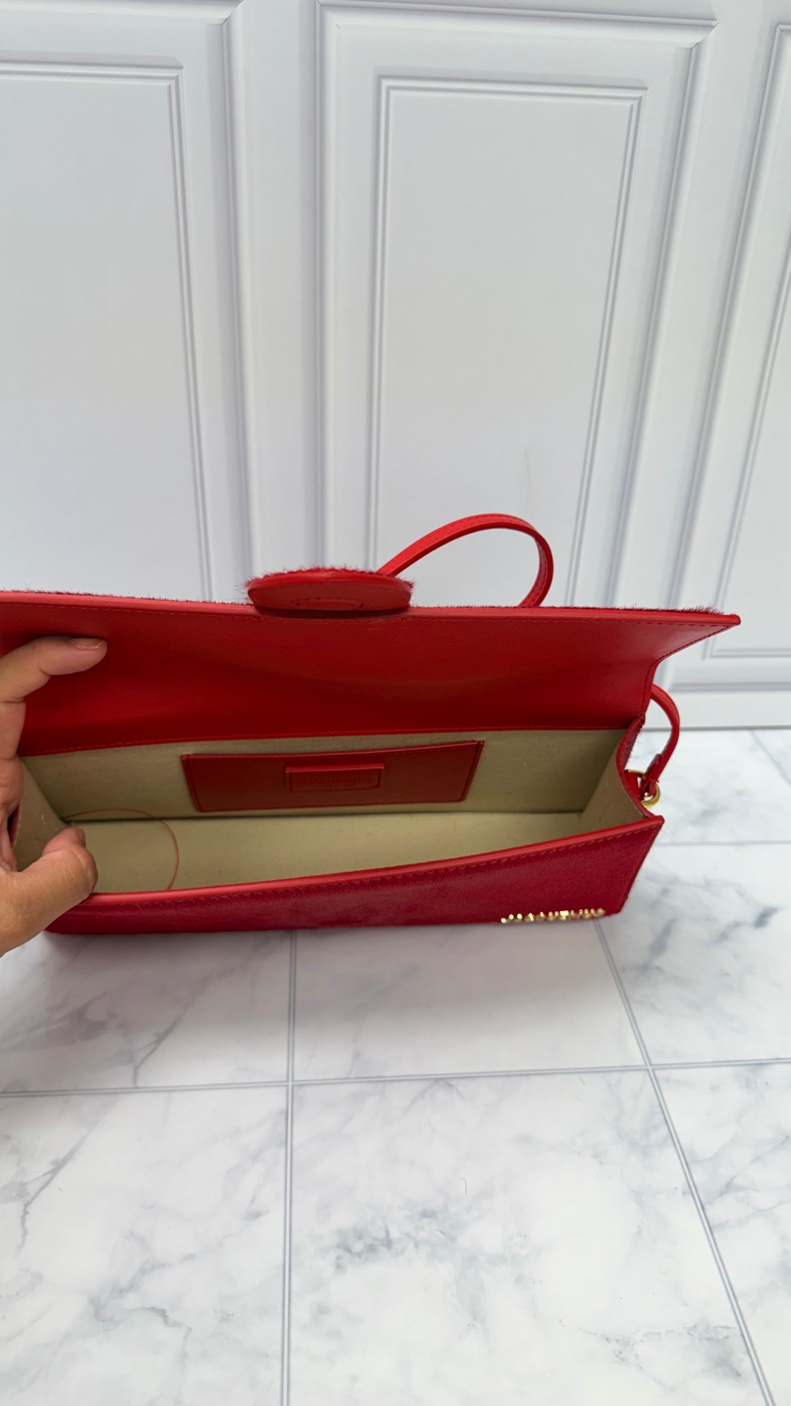 BRAND NEW - Jacquemus Red Pony Hair Le Bambino Long Shoulder Bag