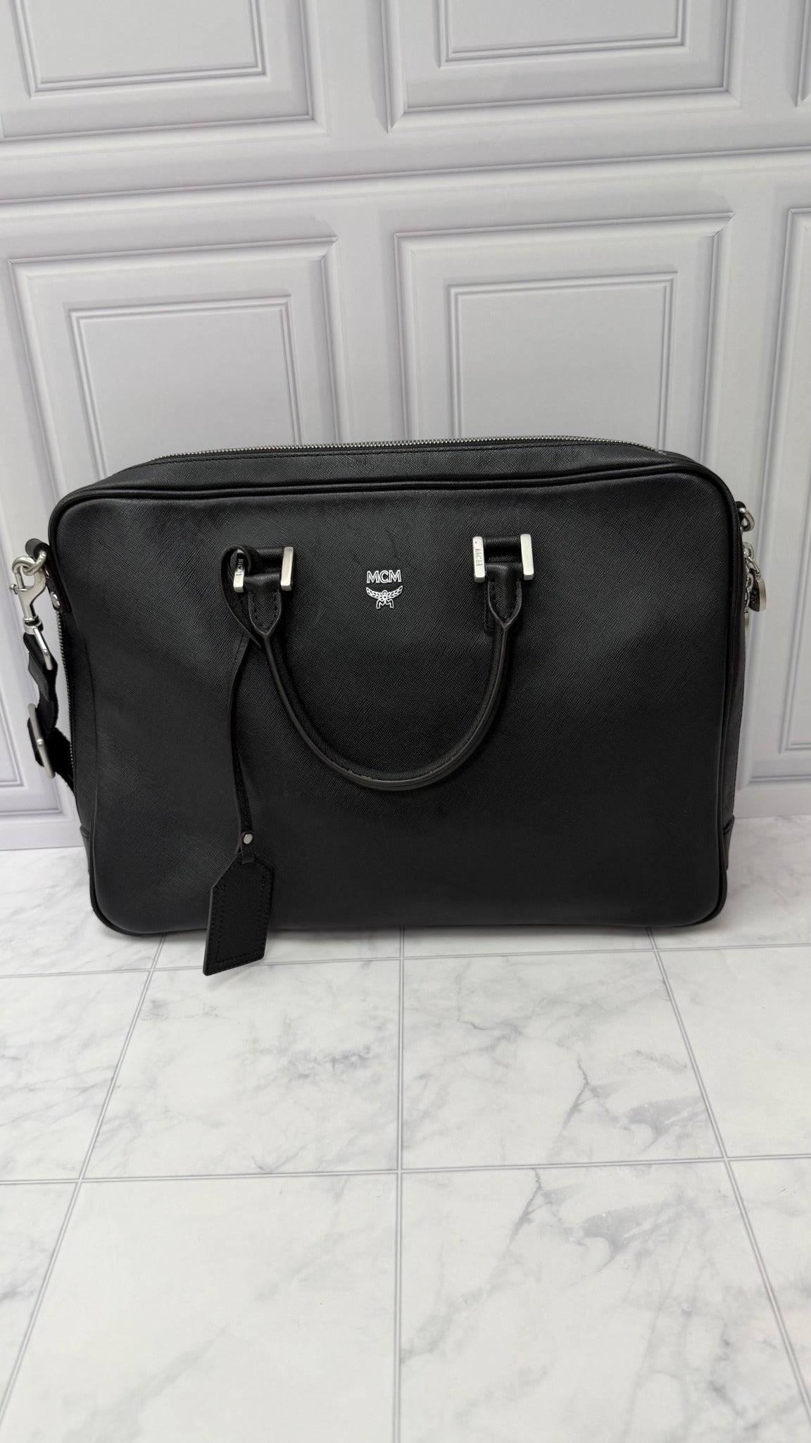 MCM Black Leather Business Bag