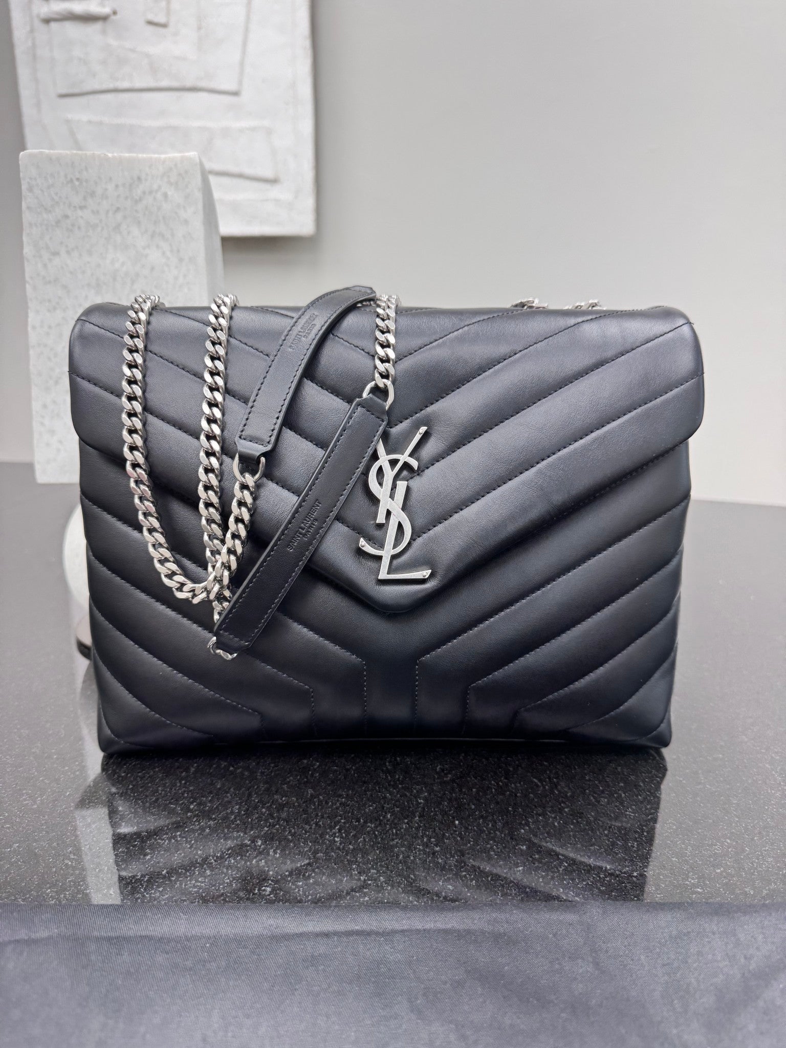 LIKE NEW - Saint Laurent YSL Black Quilted Lou Lou Medium Shoulder Bag