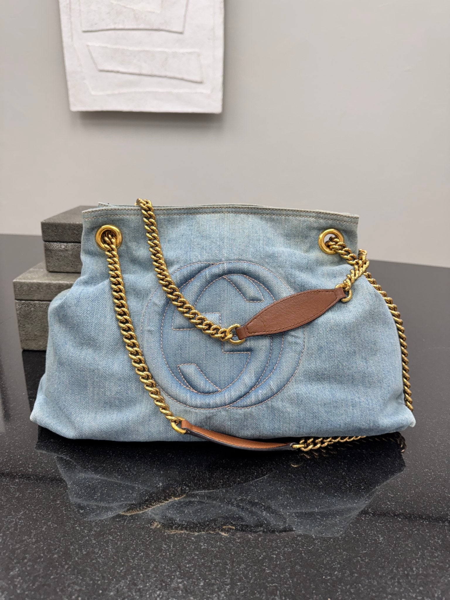 Gucci Blue Denim Medium Soho Tote Bag