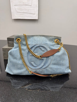 Gucci Blue Denim Medium Soho Tote Bag