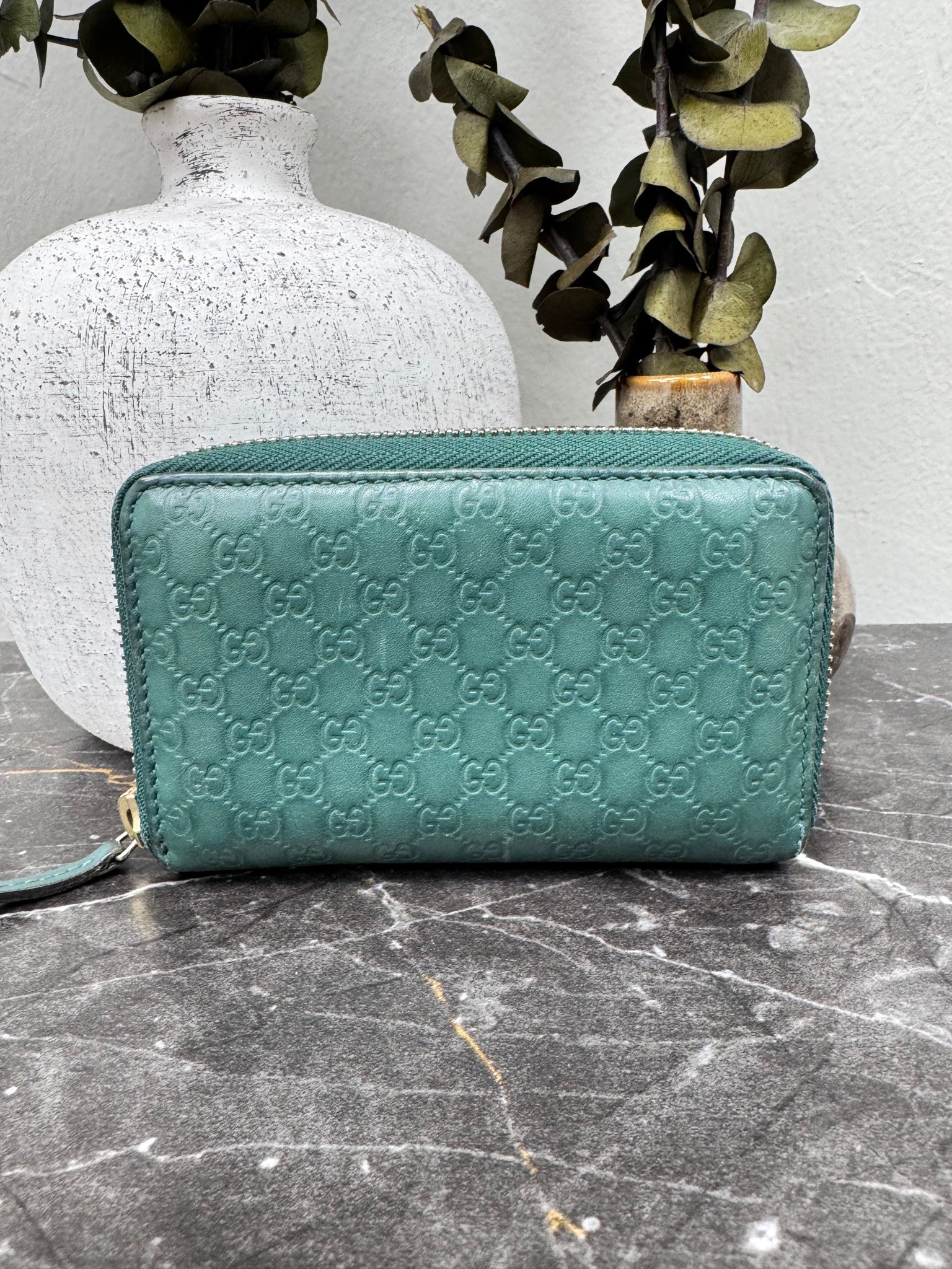 Gucci Green Microguccissima Compact Zippy Wallet