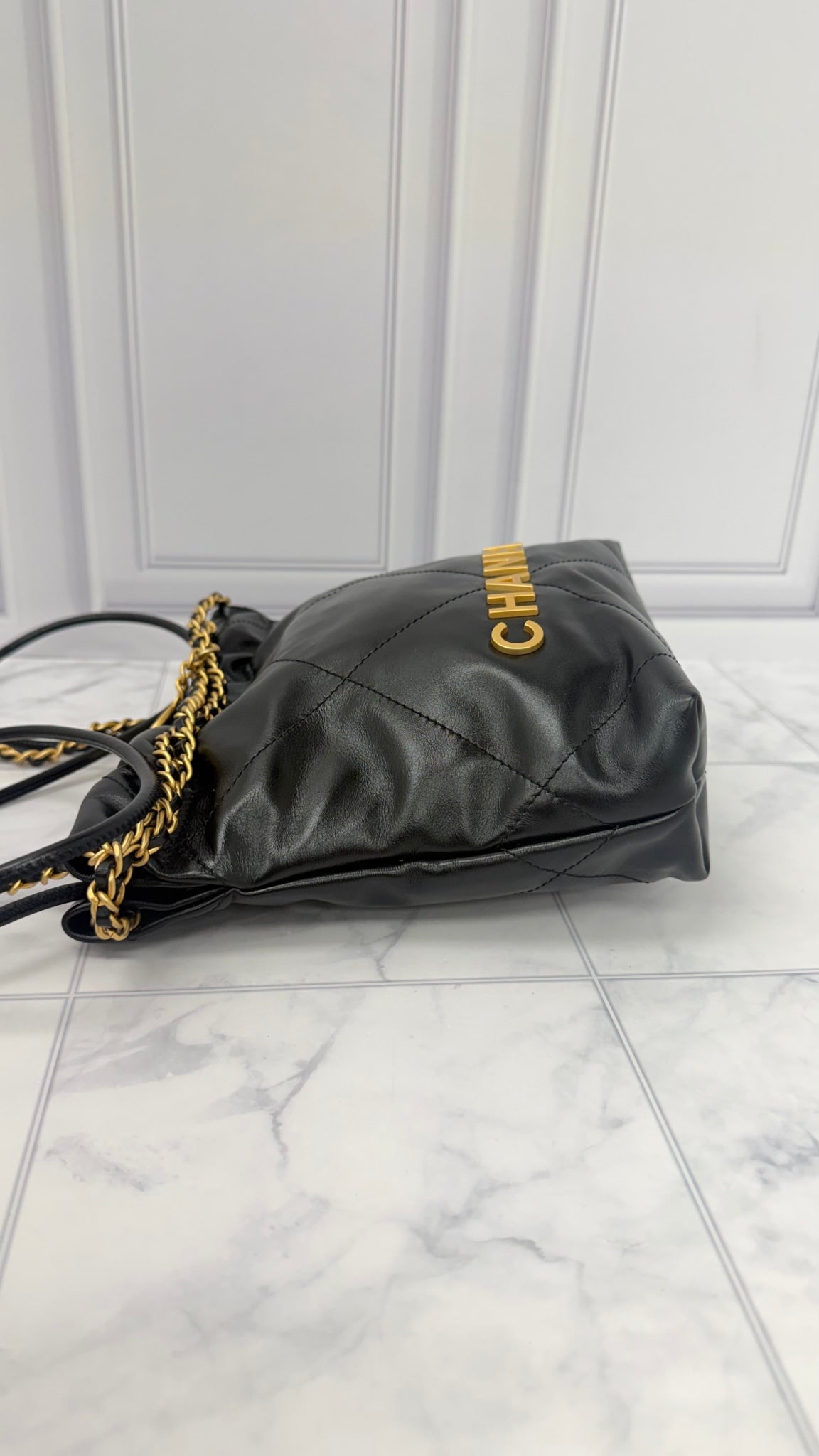 BRAND NEW - Chanel Black Calfskin Leather Mini 22 Crossbody Bag 