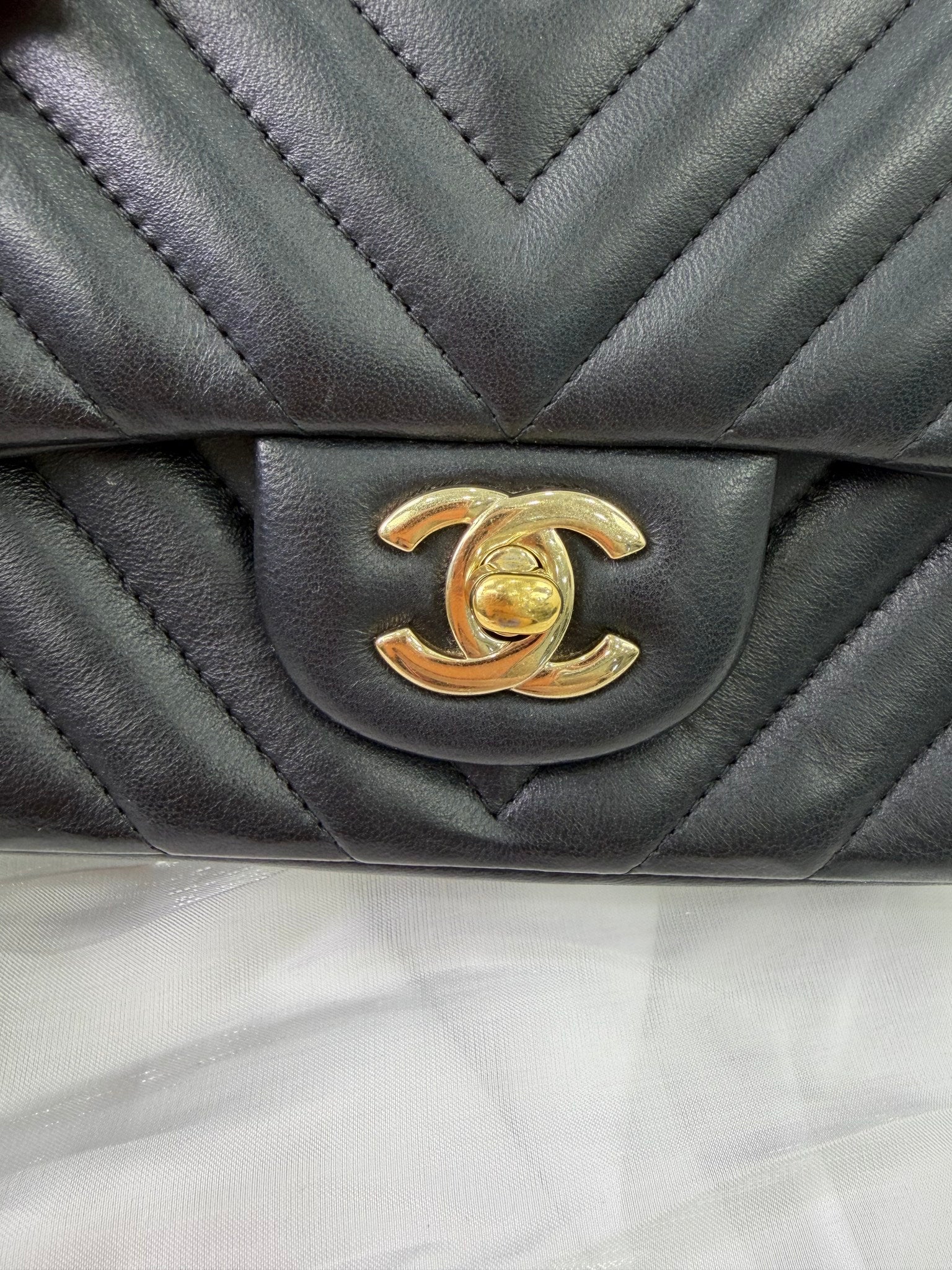Chanel Black Lambskin Chevron Quilted Handbag