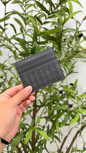 Bottega Veneta Grey Intreciatto Leather Card Holder