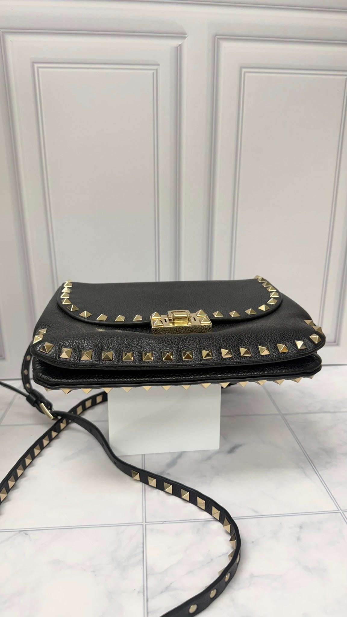 Valentino Black Grained Leather Rockstud Crossbody 