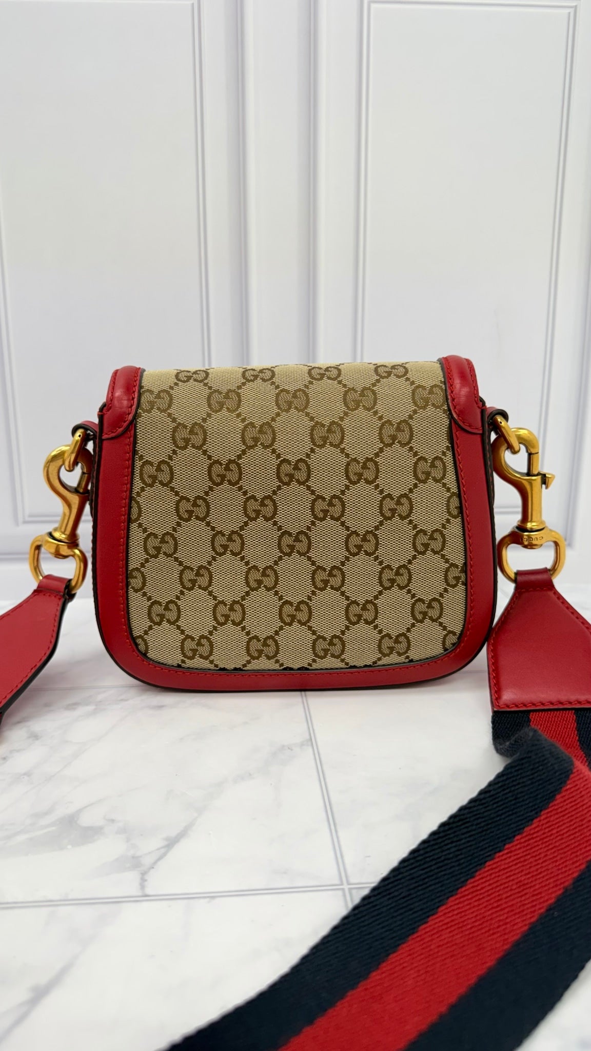 Gucci Red And Brown GG Canvas Lady Web Small Shoulder Bag